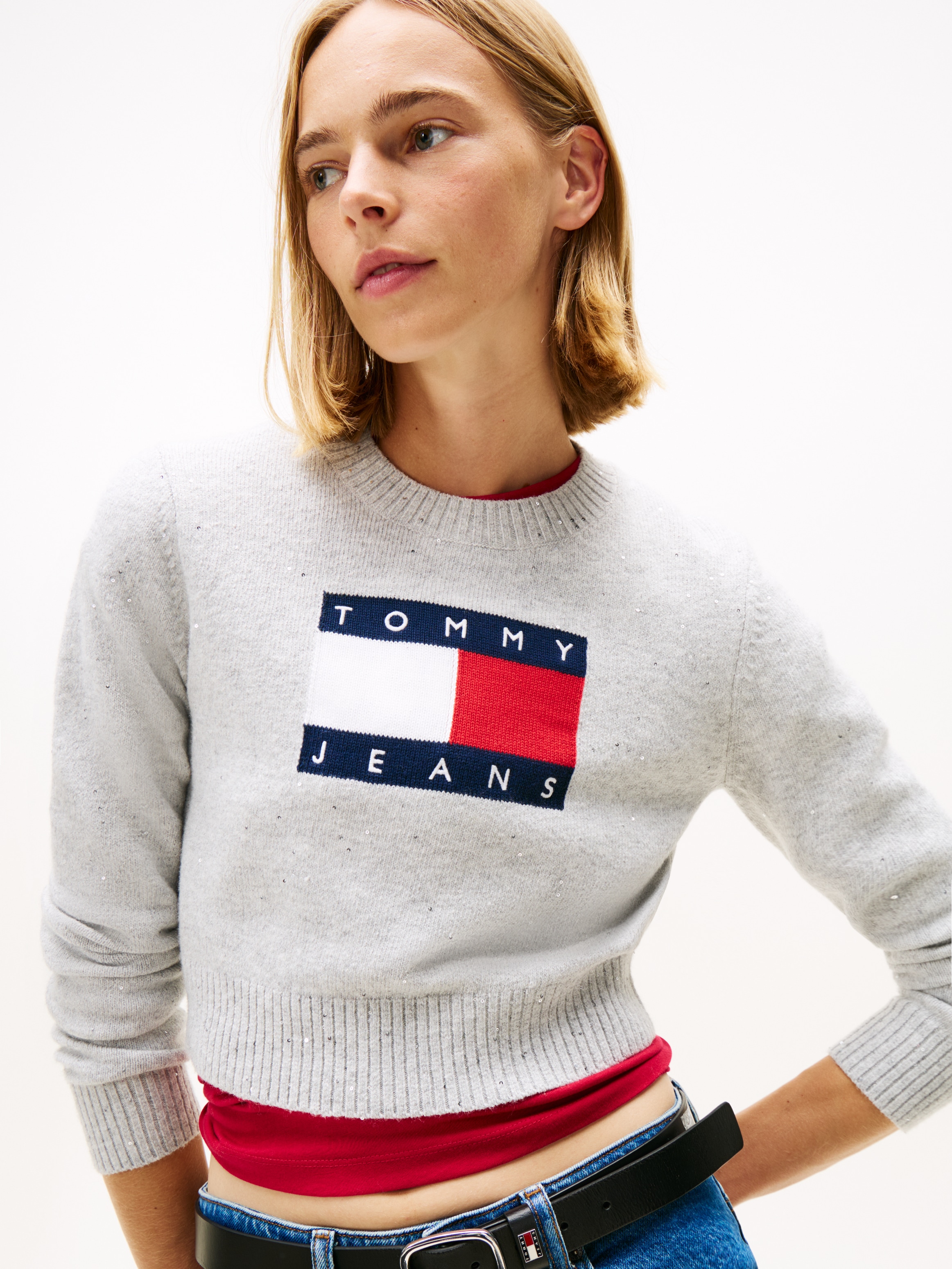 Tommy Jeans Strickpullover »TJW SPARKLE FLAG SWEATER EXT«