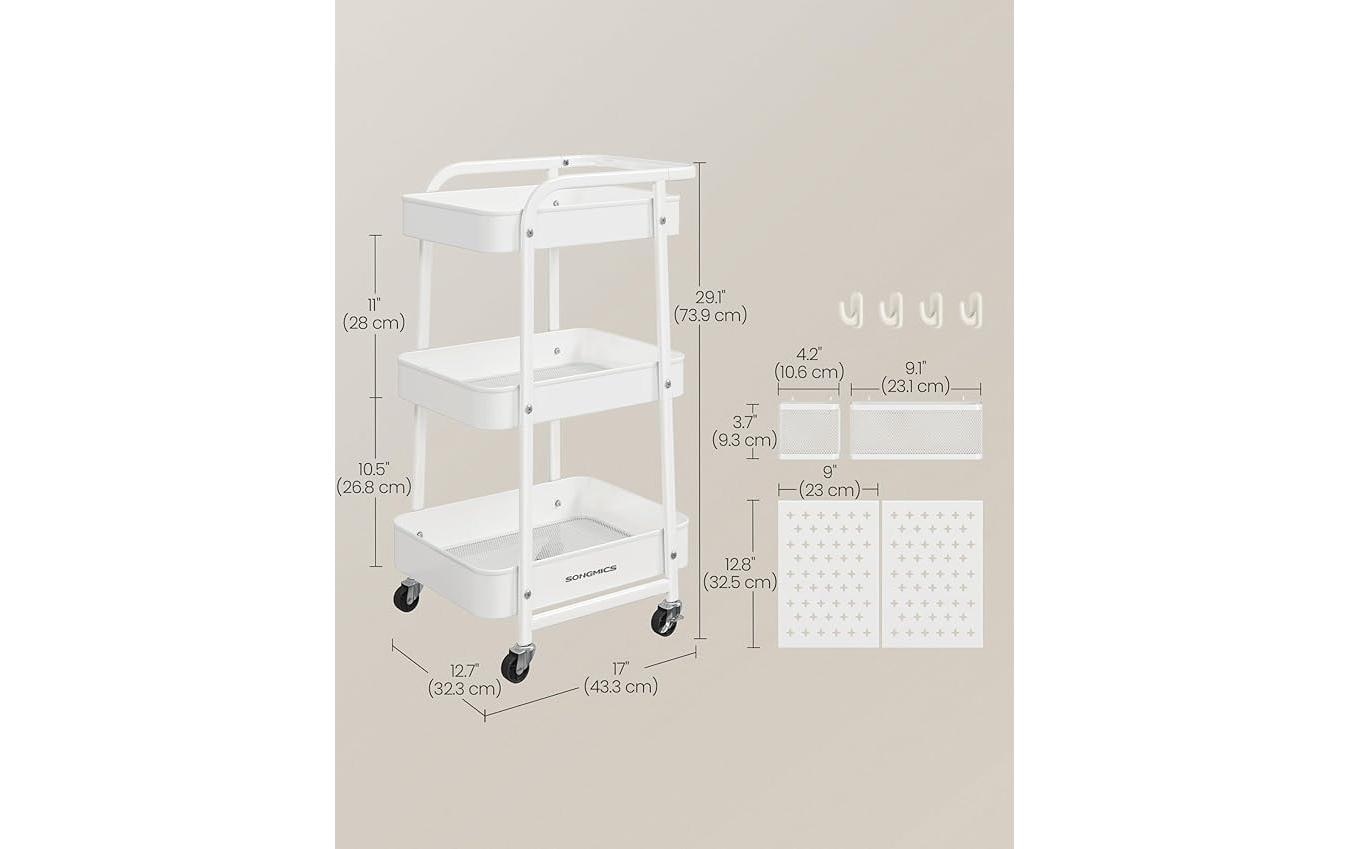 SONGMICS Chariot à roulettes »mit Rollen und drei Ablagen«