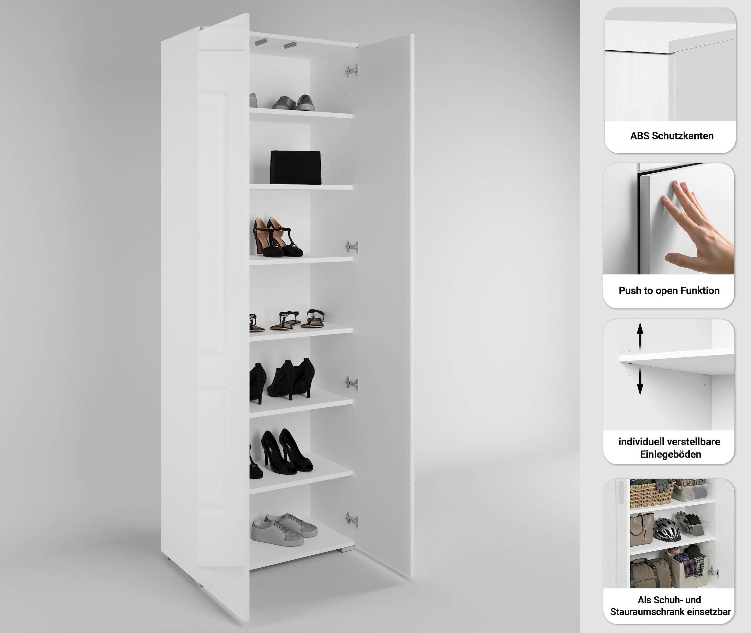 GOODproduct Armoire à chaussures »Paris« armoire à chaussures spacieuse sans poignées à 2 portes, hauteur 200 cm