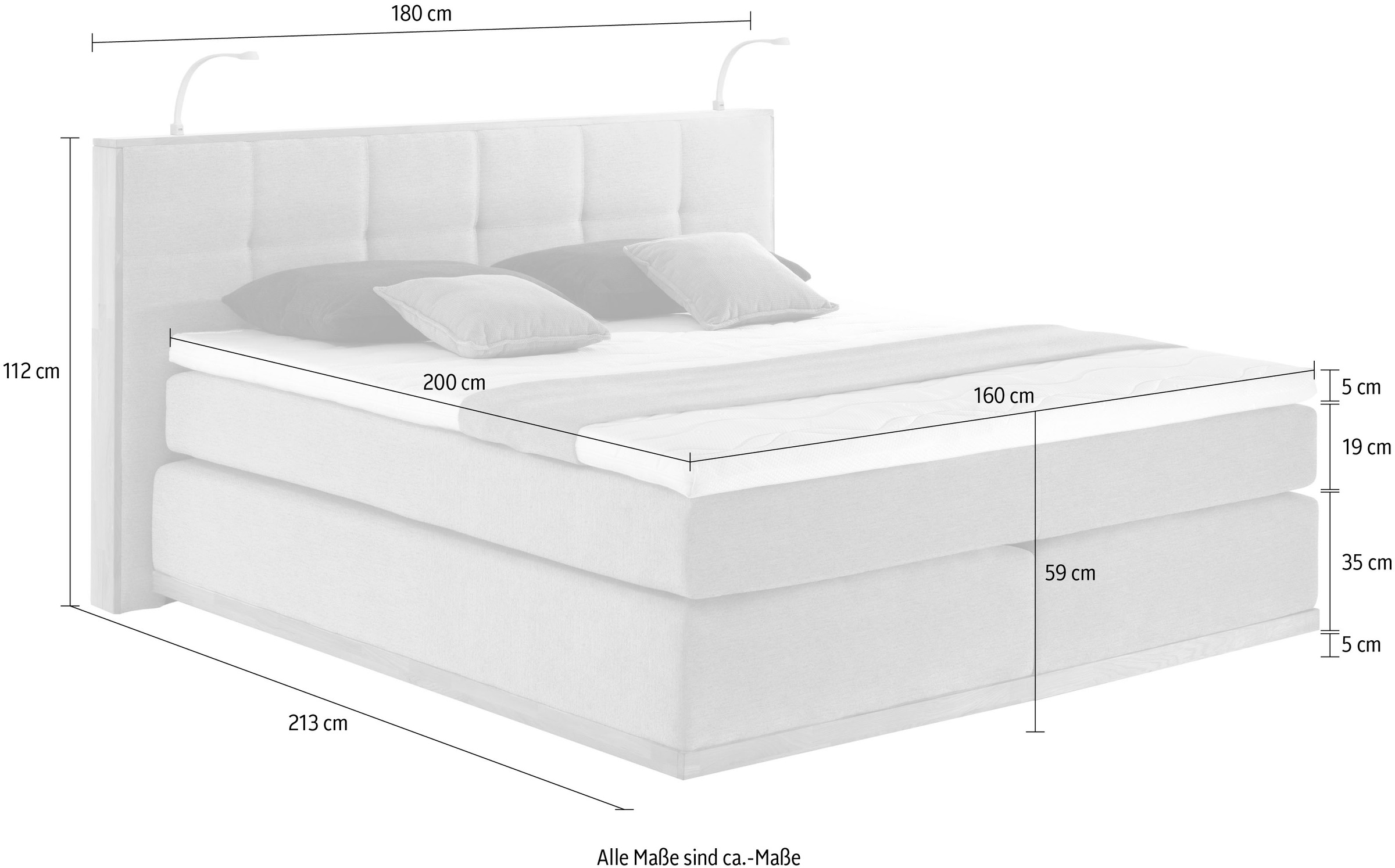 Home affaire Lit boxspring »VINTON inkl. 7-Zonen-TFK-Matratze H2-H4 und Topper« en chêne, avec éclairage LED, différents degrés de dureté (également H4)