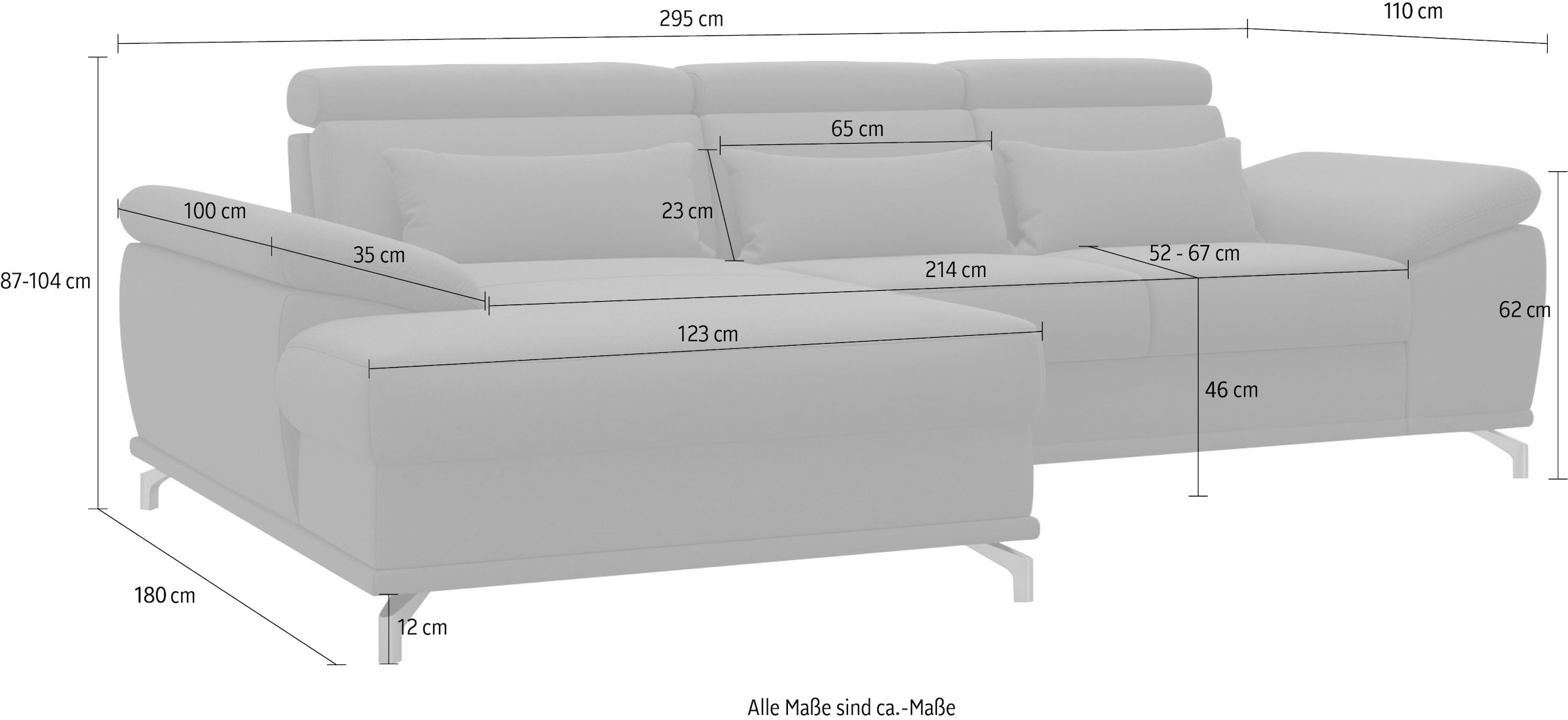 sit&more Canapé d'angle »Cabrio L-Form, B: 295 cm, mit Sitztiefen-, Arm- & Kopfteilverstellung« 2 Nierenkissen, Federkern, optional Bettfunktion und Stauraum