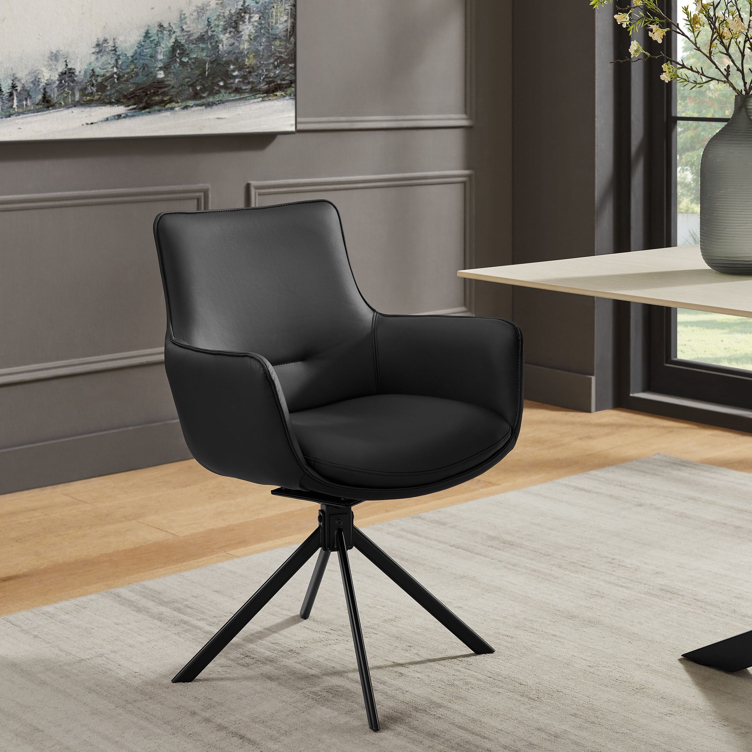 GOODproduct Chaise pivotante (Ensemble) 2 cuisRevêtement en cuir naturel, cadre en fer pivotant à 360°