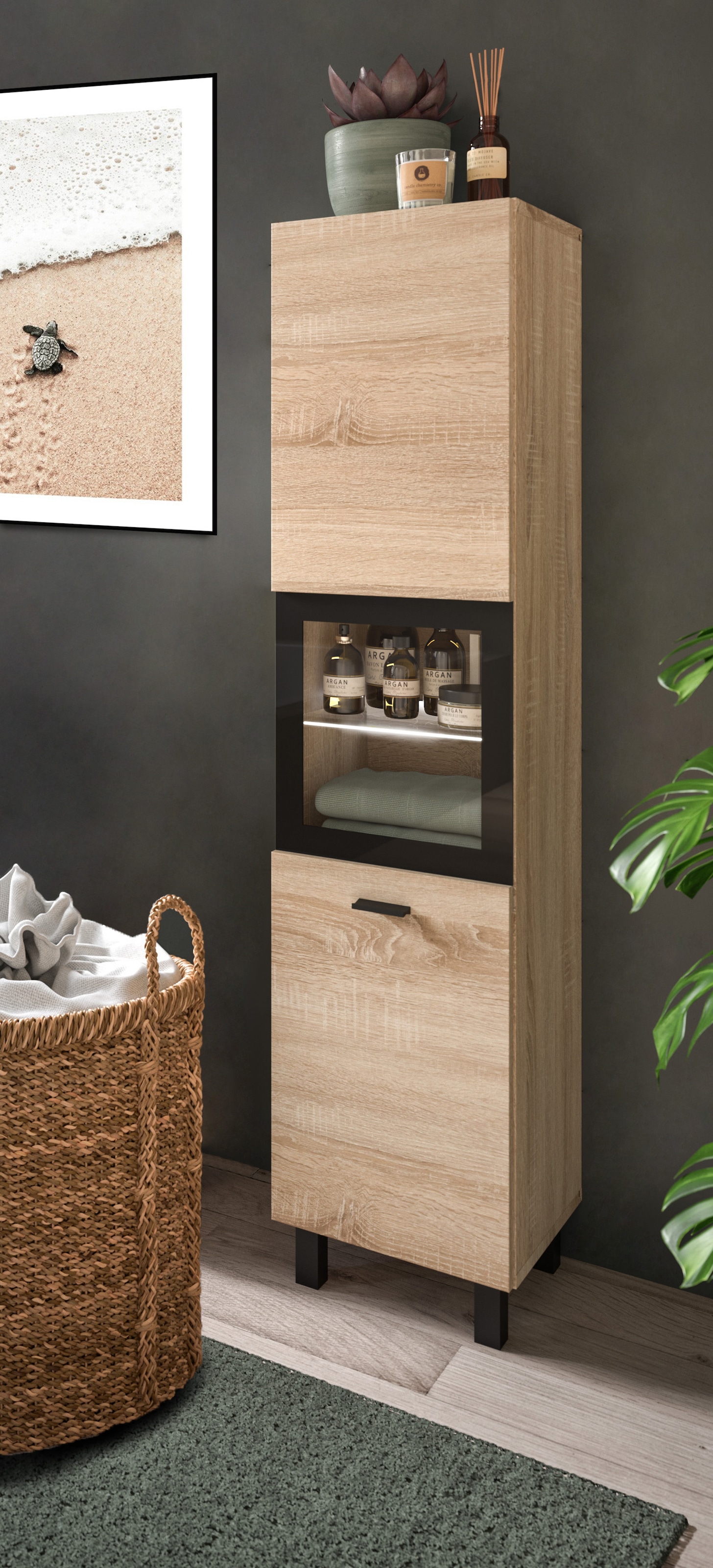 welltime Armoire haute »Tampa, Höhe 125cm, hängend oder stehend montierbar« Badschrank, Bad-Hängeschrank, Badezimmer, Bad-Möbel