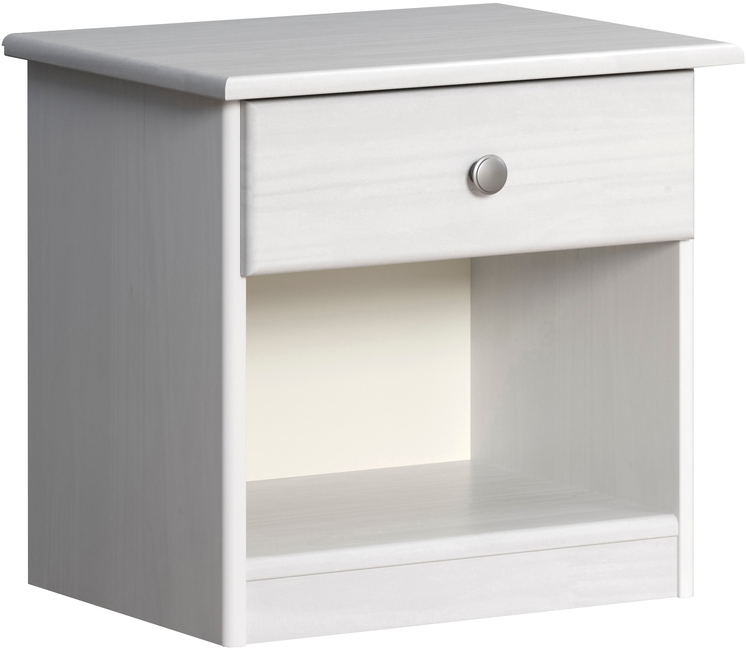 Home affaire Table de nuit »Delsbo Nachtschrank Schrank Schlafzimmer Beistellschrank« Landhaus Design aus Kiefernholz, 1 cuis tlg. Massivholz Nachttisch Weiss lackiert - Nachtkonsole (B/T/H) 44/34/41 cm