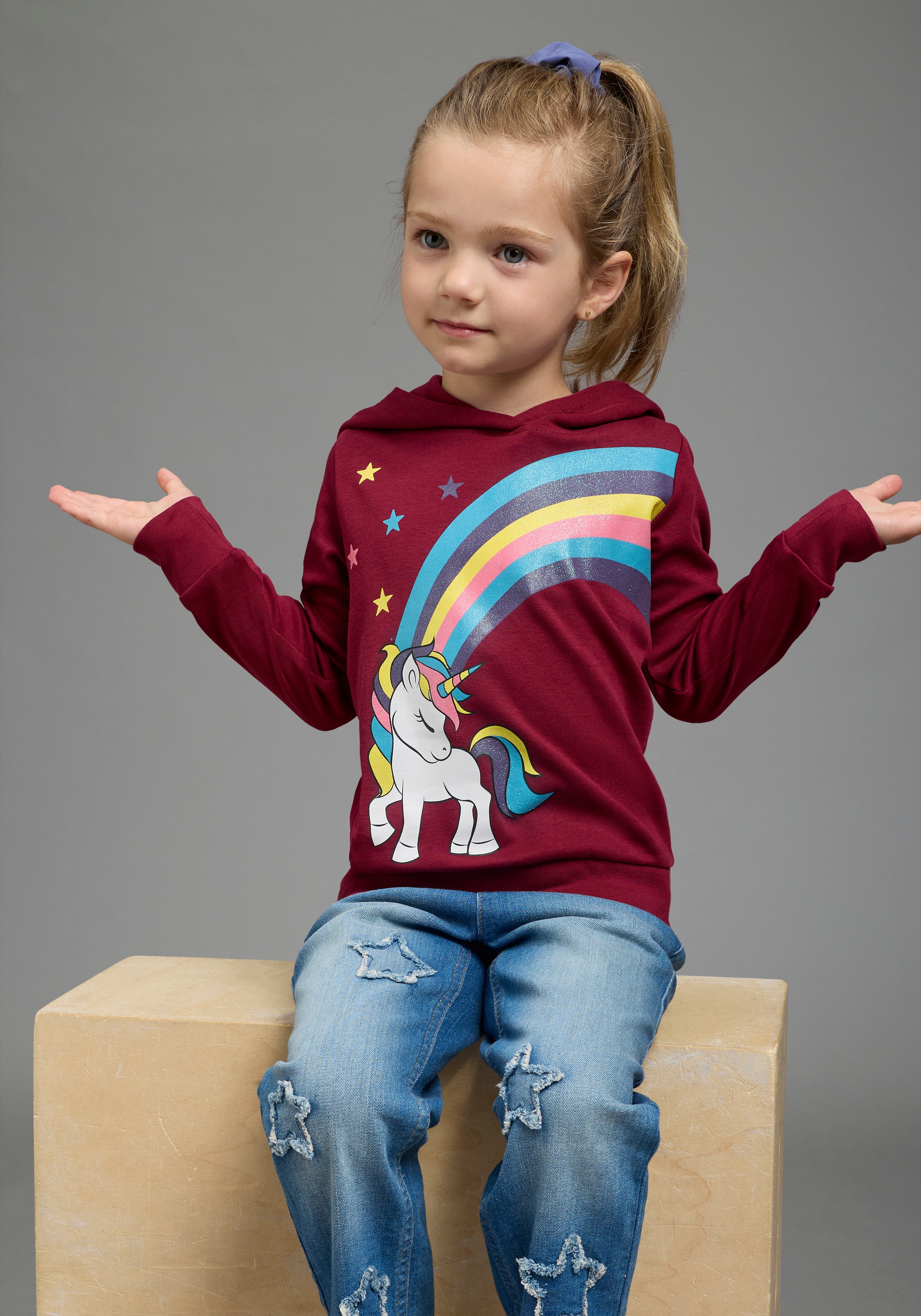 KIDSWORLD Langarmshirt »mit EINHORN Regenbogen« Einhorn-Druck, Langarm,  Basic-Passform,  aus Baumwolle