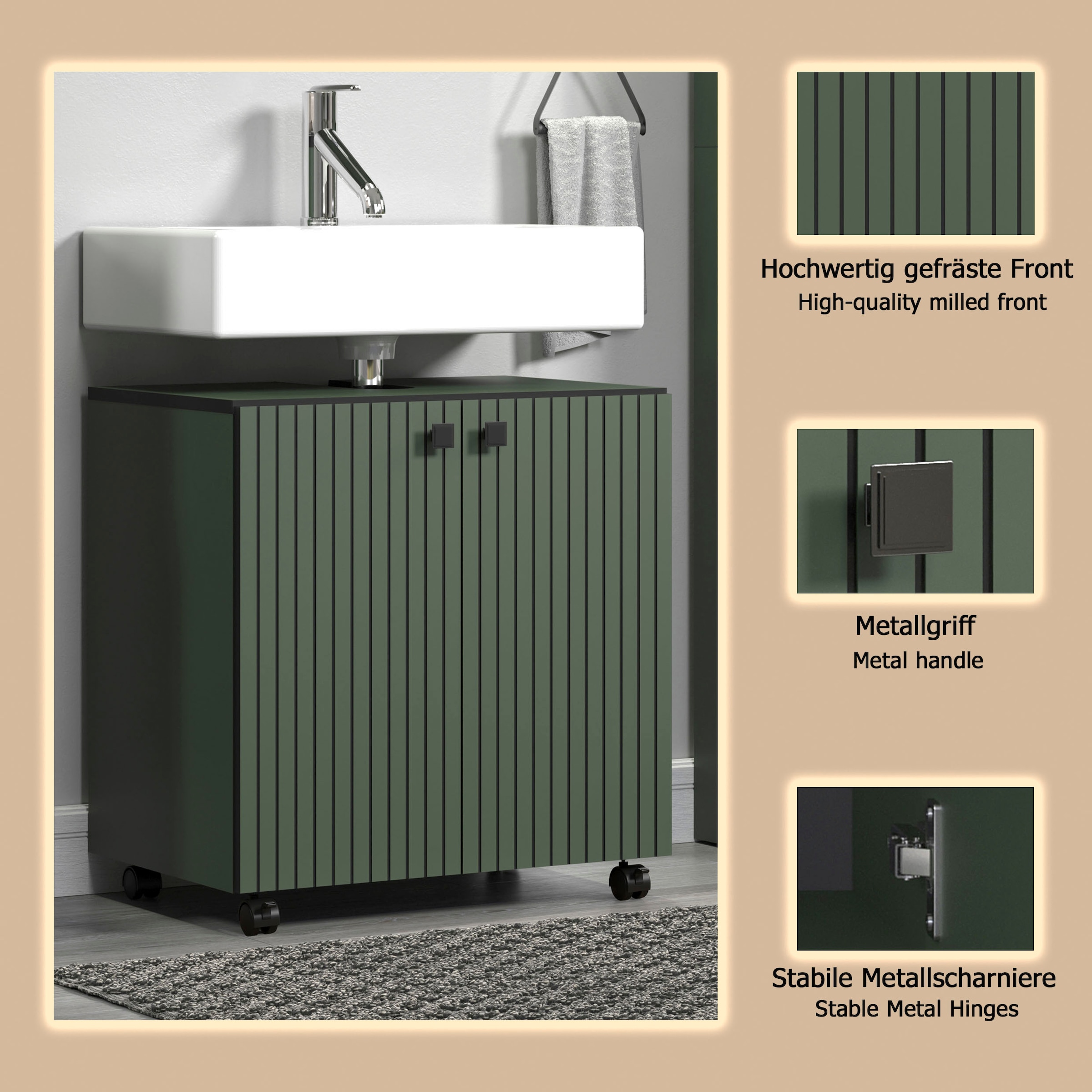 welltime Armoire sous lavabo »Amrum« Waschtisch auf Rollen - (B/T/H) wahlweise 60-80/42/64 cm