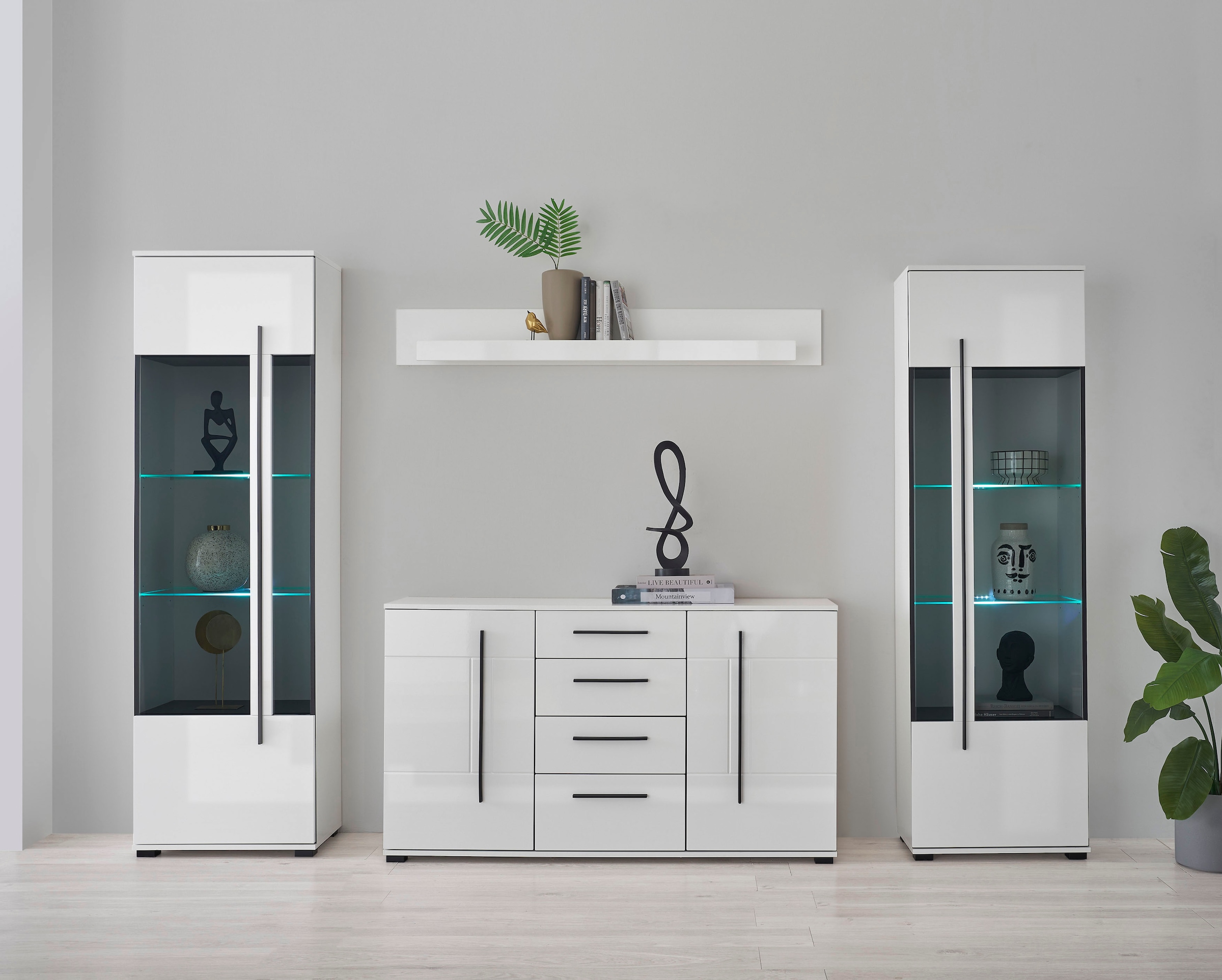 Home affaire Wohnwand »Cantara, moderne Anbauwand, Wohnzimmer-Set, in Eiche Evoke oder Weiss« Set, 