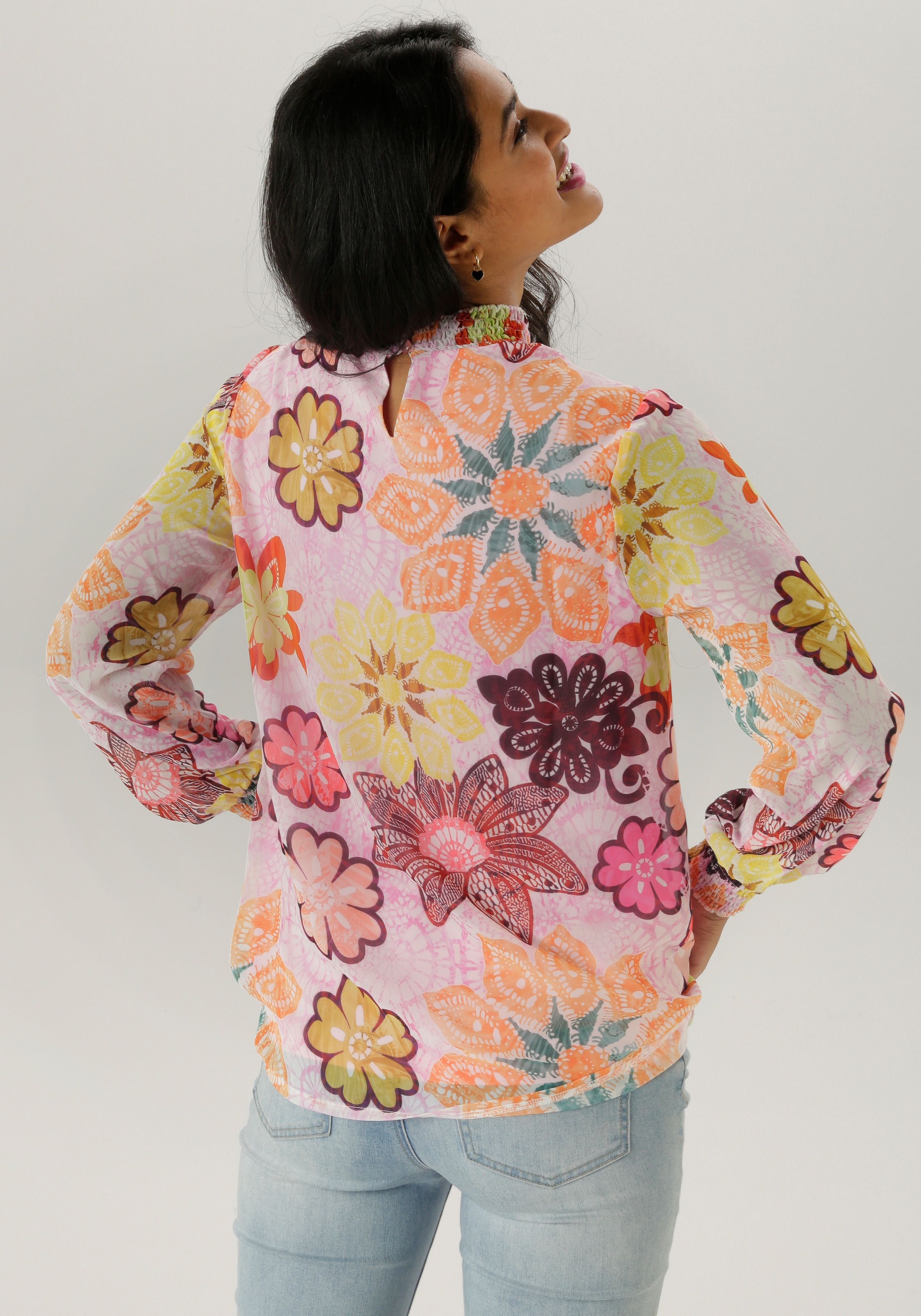 Aniston SELECTED Blouse en mousseline mit Blumendruck und Smokbündchen