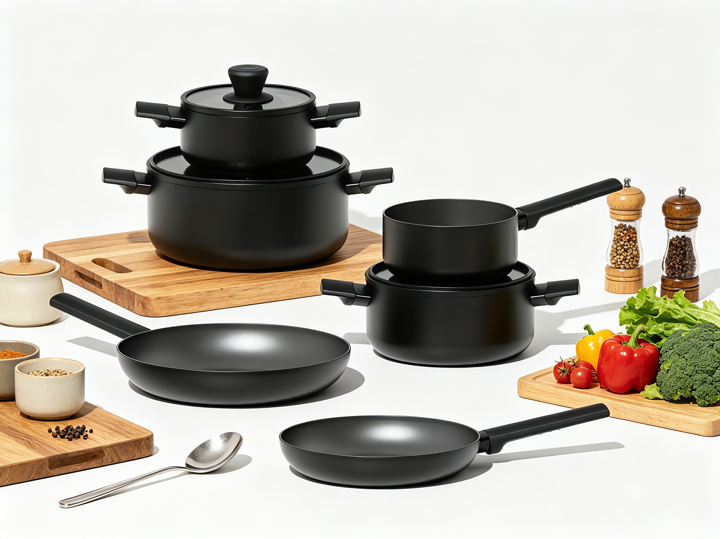 Hanseatic Set de casseroles »ALU SCANDI, mit Antihaftbeschichtung« Ensemble, Casserole à manche 16 cm, casserole 16/20/24 cm, poêle 24/28 cm, 9 tlg. Aluminium