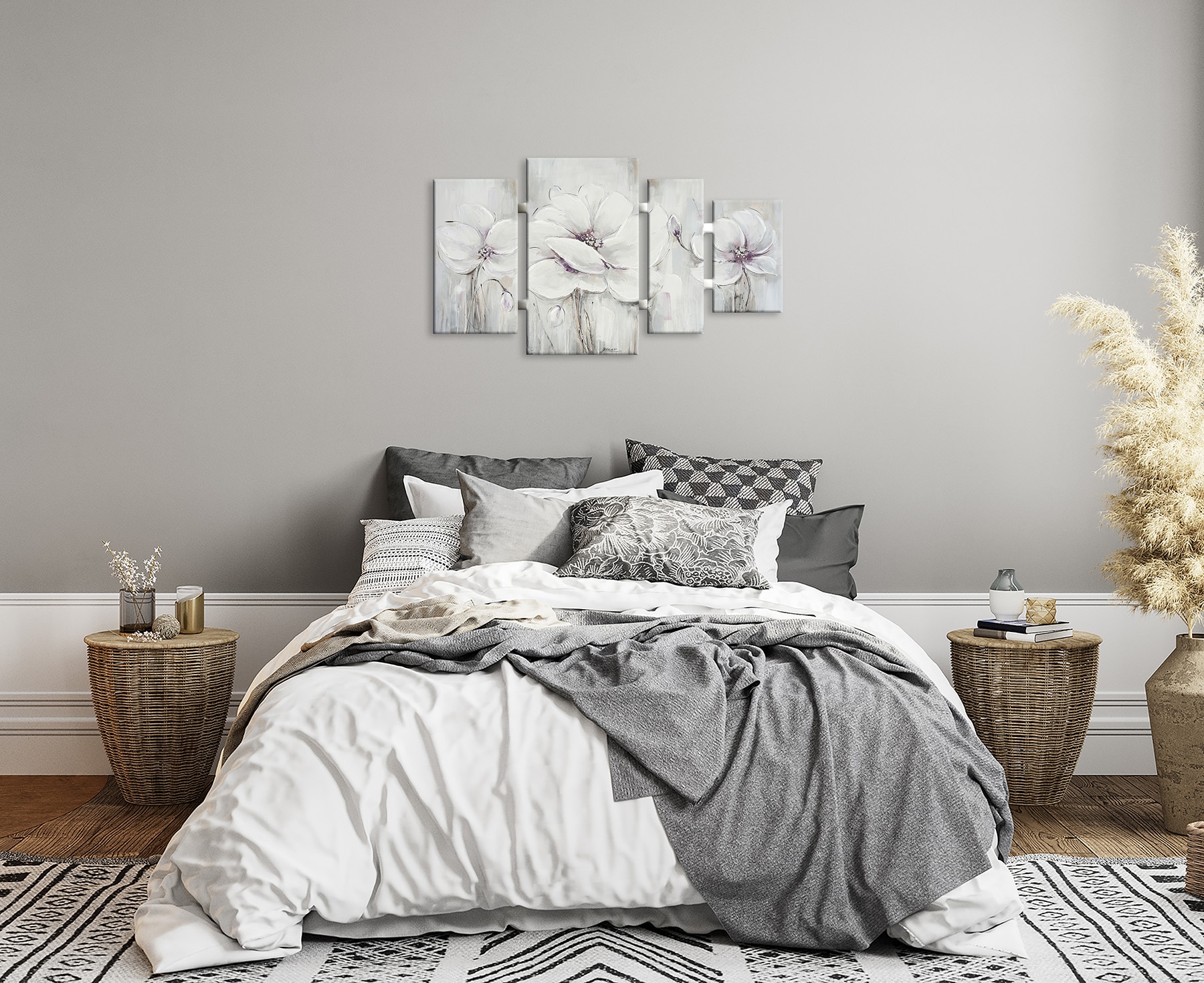 Bönninghoff Peinture à l'huile »handarbeit 4-teilig BLUMEN 70x124 cm – Wandbild Deko modern« Fleurs | Images de fleurs 1 cuis tlg. fait à la main, chaque image est unique