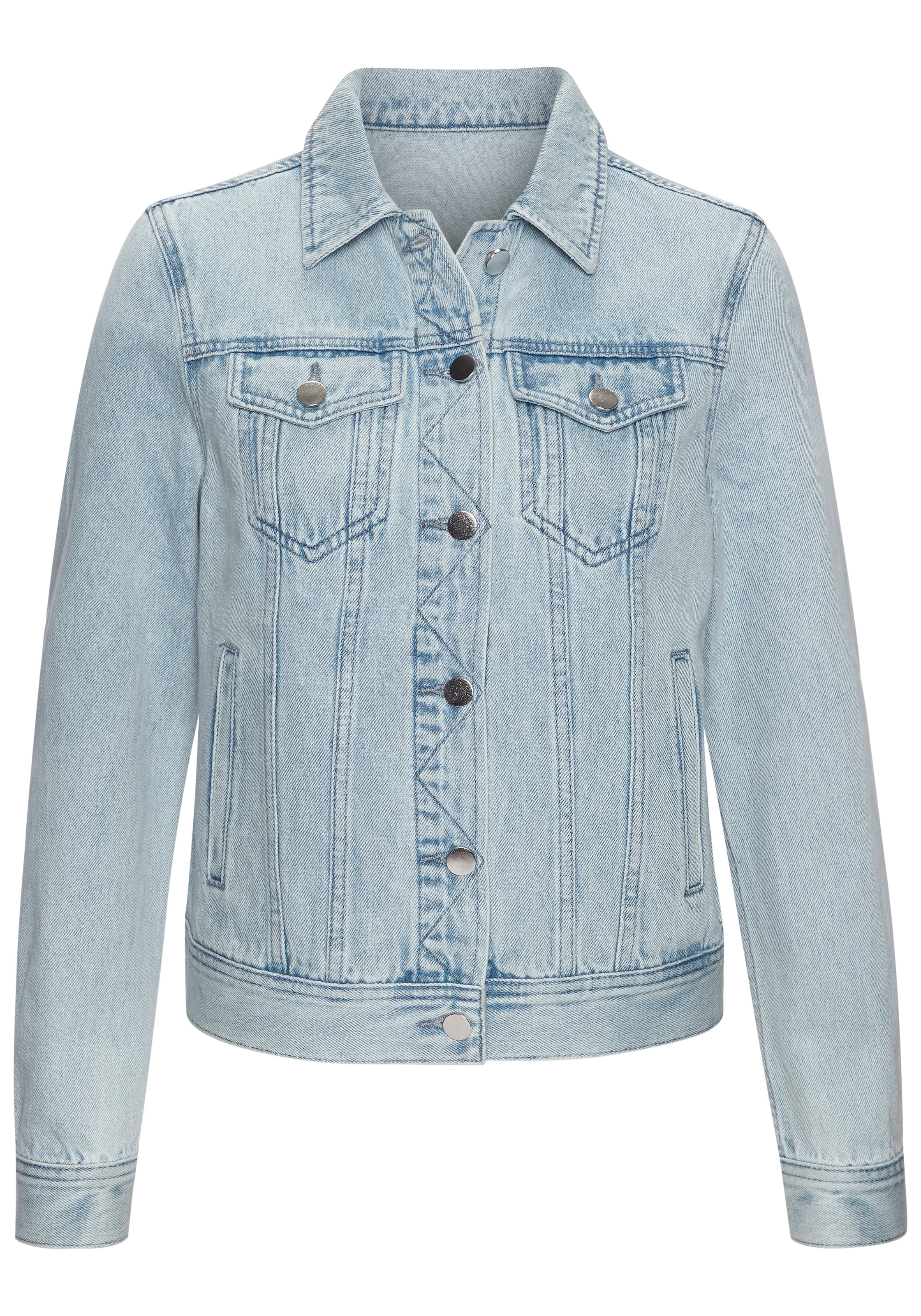 LASCANA Veste en jean »mit zwei Pattentaschen und Riegeln am Saum« veste en denim, veste de mi-saison courte, veste d'été en denim