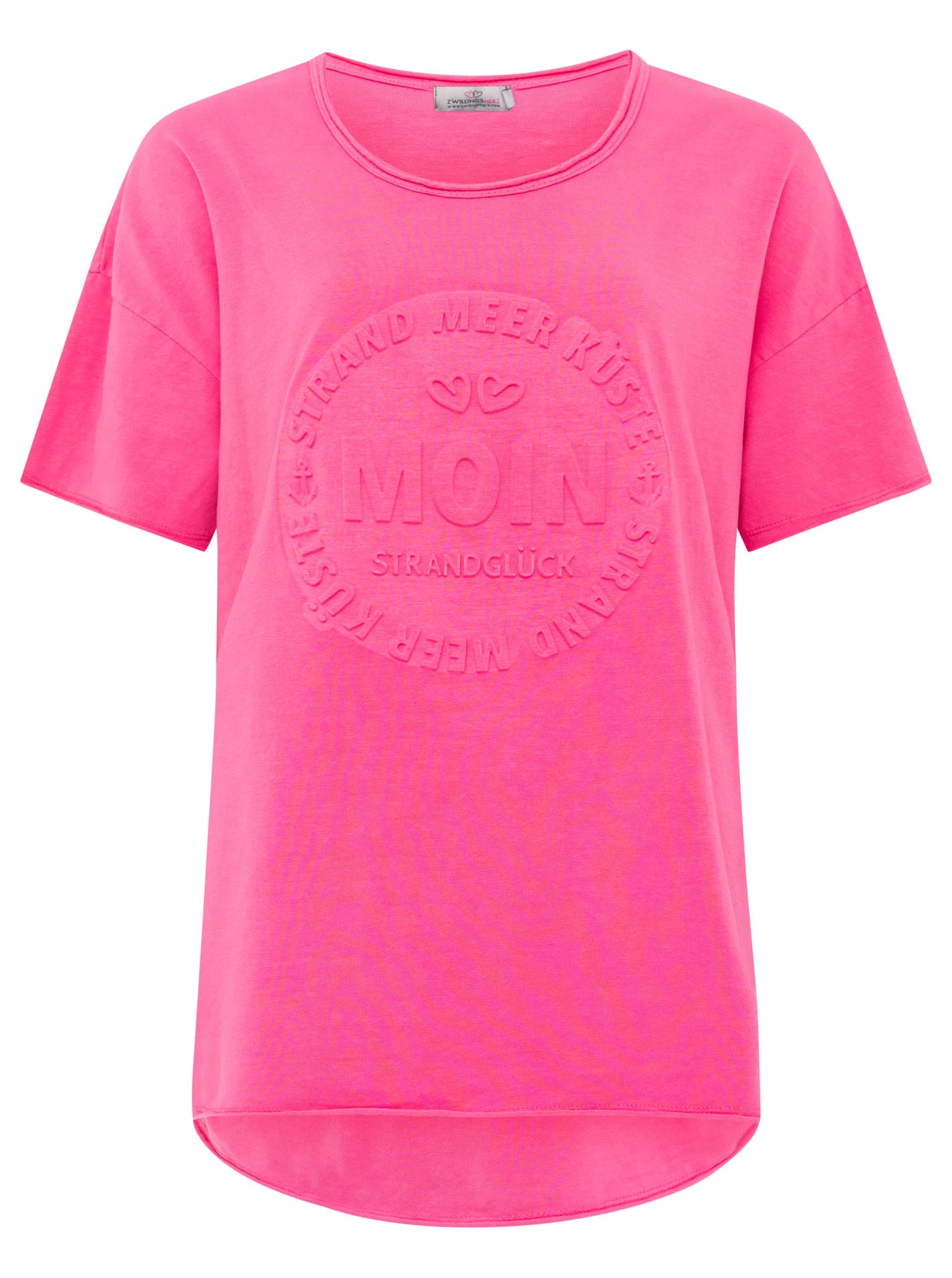 Zwillingsherz Kurzarmshirt »Oversized Shirt Stempeldruck "Moin"« Kurzarm, tiefer Rundhalsausschnitt, Schriftzug, Baumwollmischung