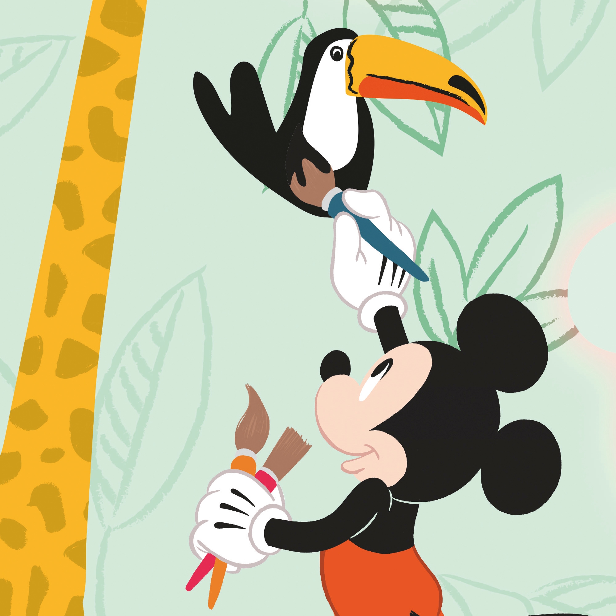 Komar Papier peint intissé »Mickey Doodle Zoo« imprimé lisse rouleau de 53 x 1005 cm
