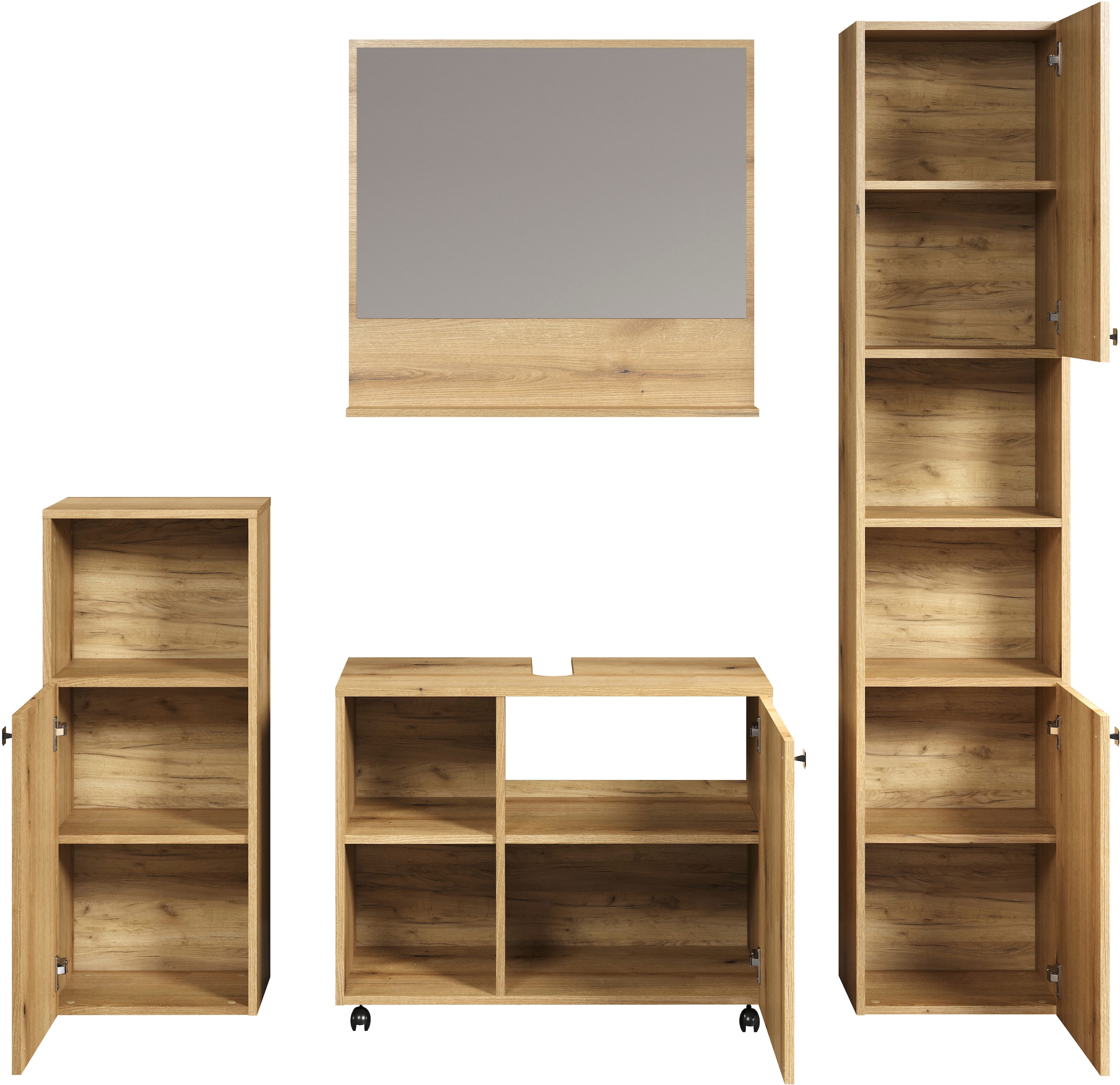 welltime Ensemble de meubles de salle de bain »Amrum Waschbeckenunterschrank Spiegel Hochschrank Badschrank« Ensemble complet, 4 cuis tlg.