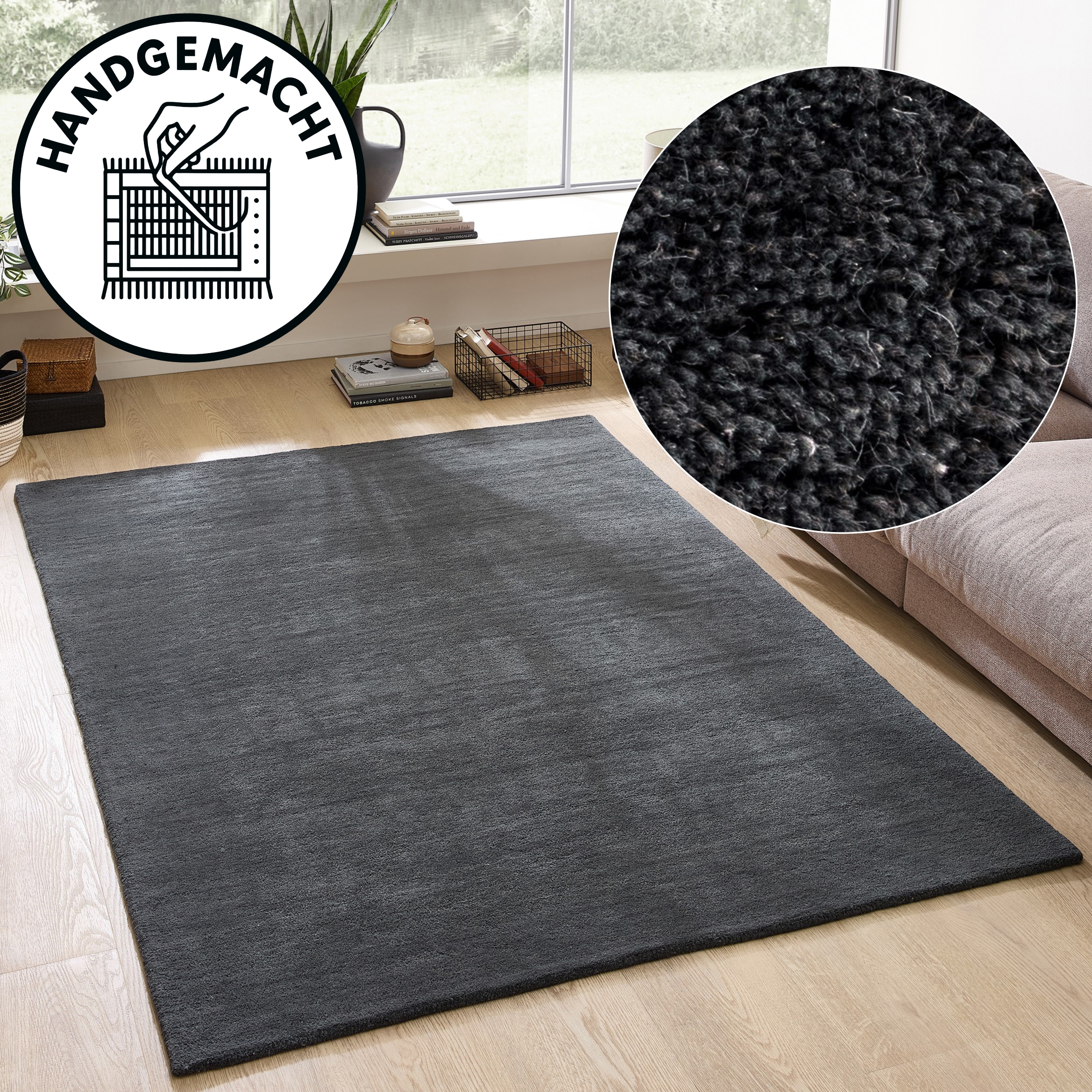 GOODproduct Wollteppich »Gabbo Natur, Handgefertigt, Teppich, reine Wolle, meliert« rechteckig 14 mm Höhe reine Wolle, Uni, Wohnzimmer, Schlafzimmer, Esszimmer