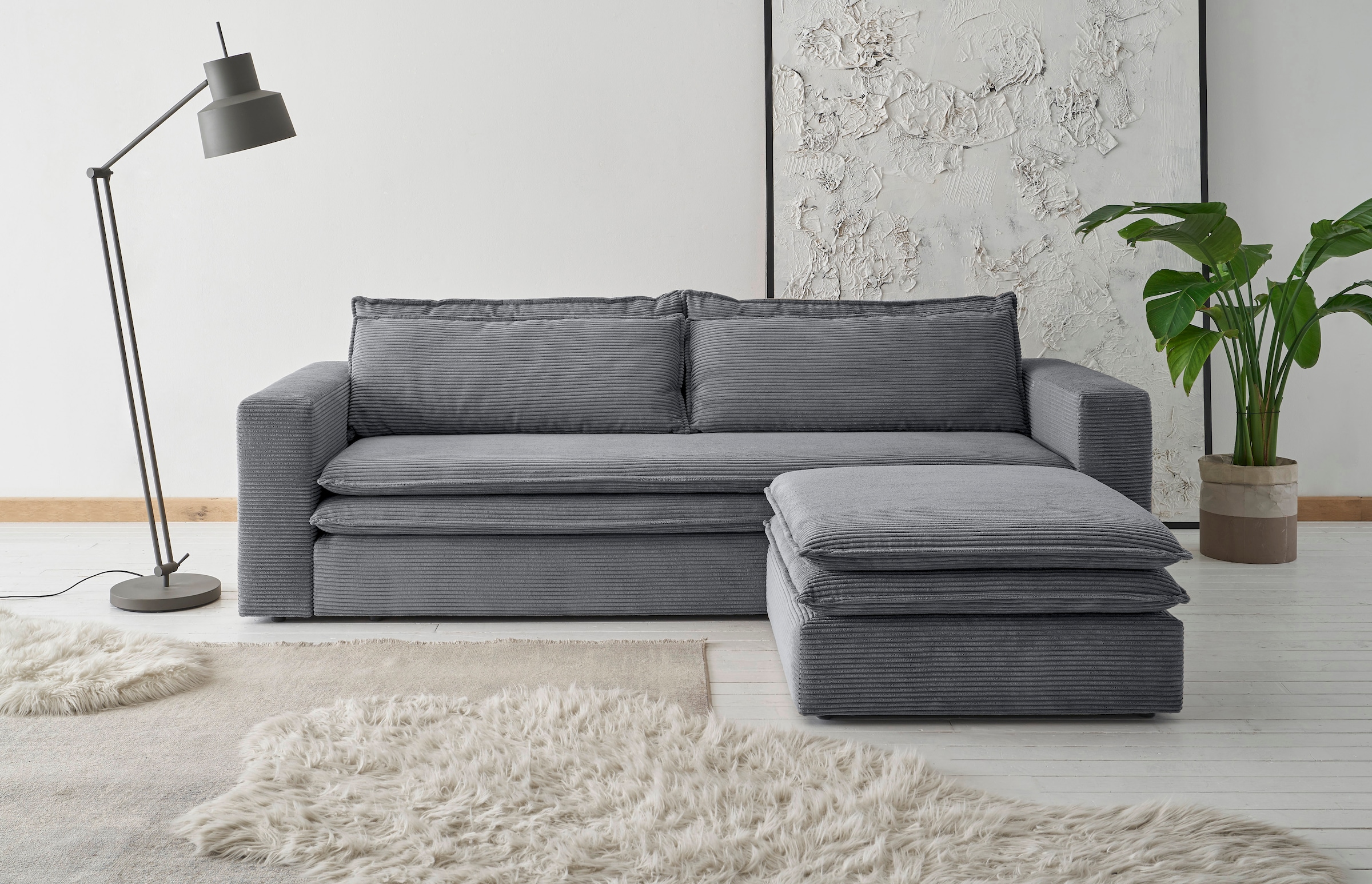 Home affaire Sitzgruppe »PIAGGE« 2 Stk. tlg. 3-Sitzer-Sofa mit Bettfunktion und Loveseat-Hocker im Set