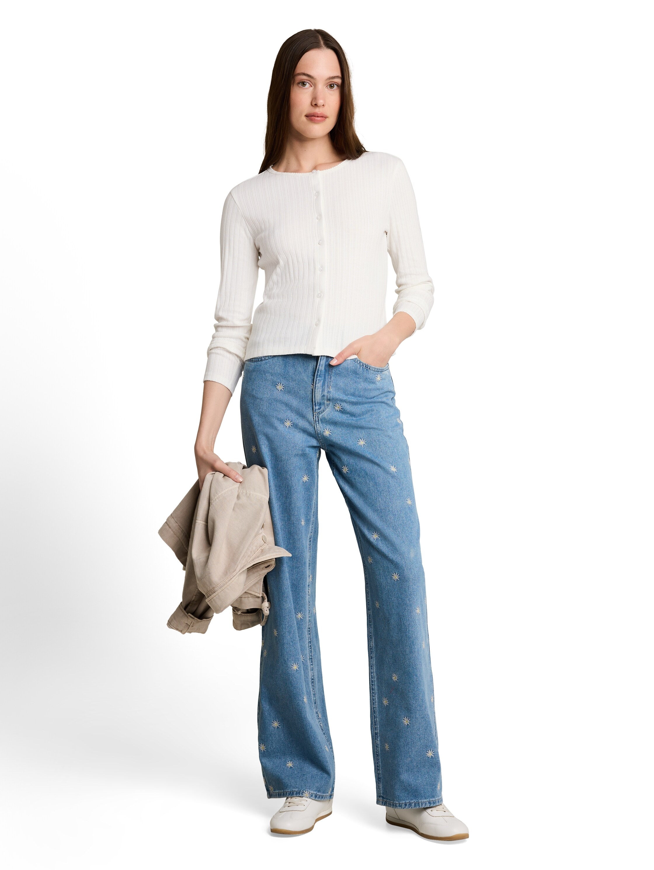 TOM TAILOR Denim Cardigan avec fine structure et patte de boutonnage