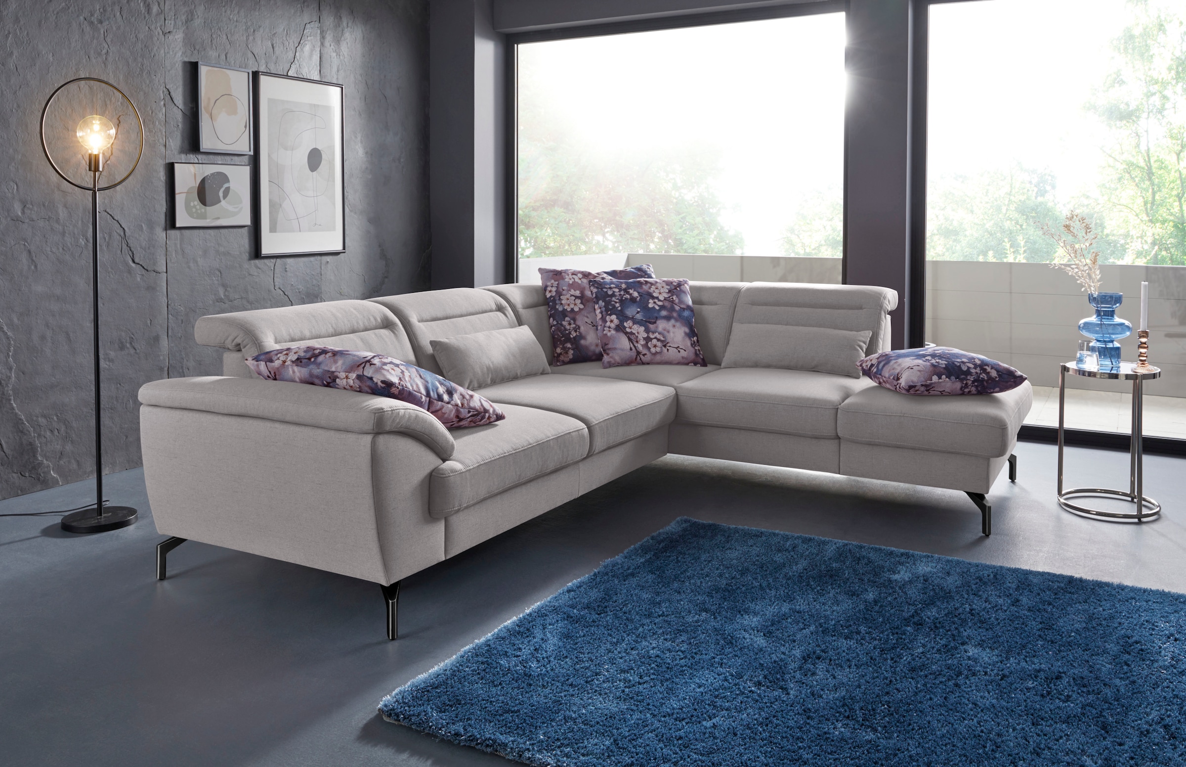 sit&more Ecksofa »Percy L-Form« 15 cm Fusshöhe, Sitztiefenverstellung, wahlweise in 2 Fussfarben