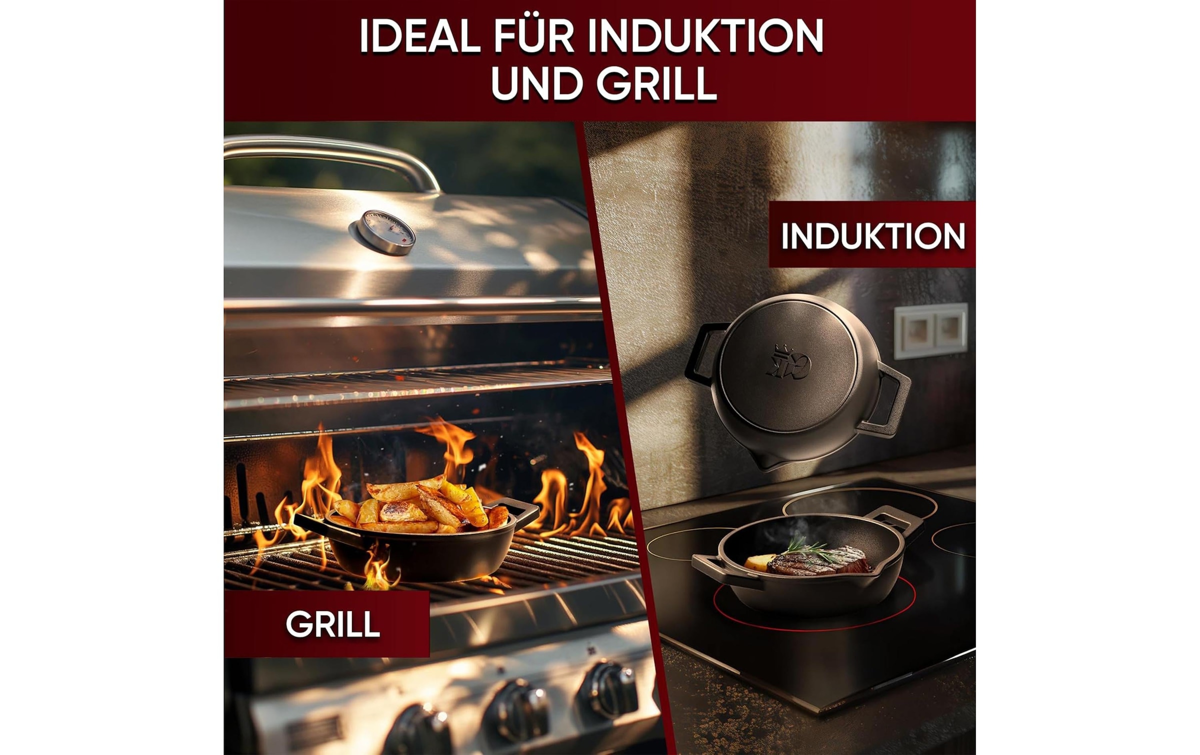   Grilltopf »Gusskoenig Mini Set mit Holzsockel« Gusseisen 4 Stk. tlg. Mini-Rundpfanne, 2er-Set + Holzsockel