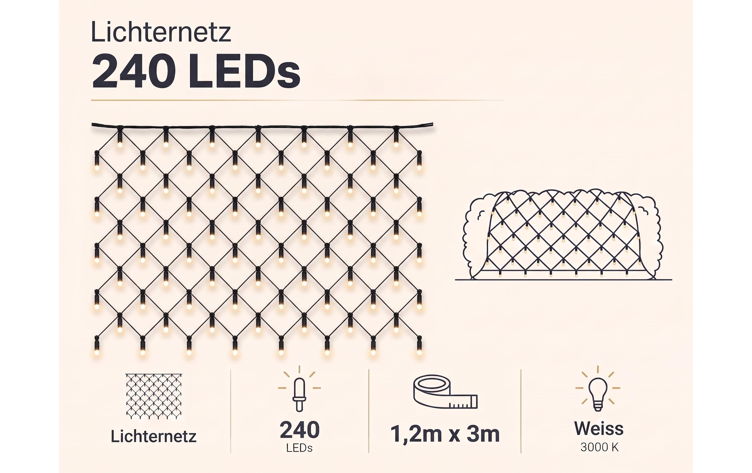 Cocon Guirlande lumineuse »Lichternetz, 240 LEDs Warmweiss, 1.2 x 3 m«