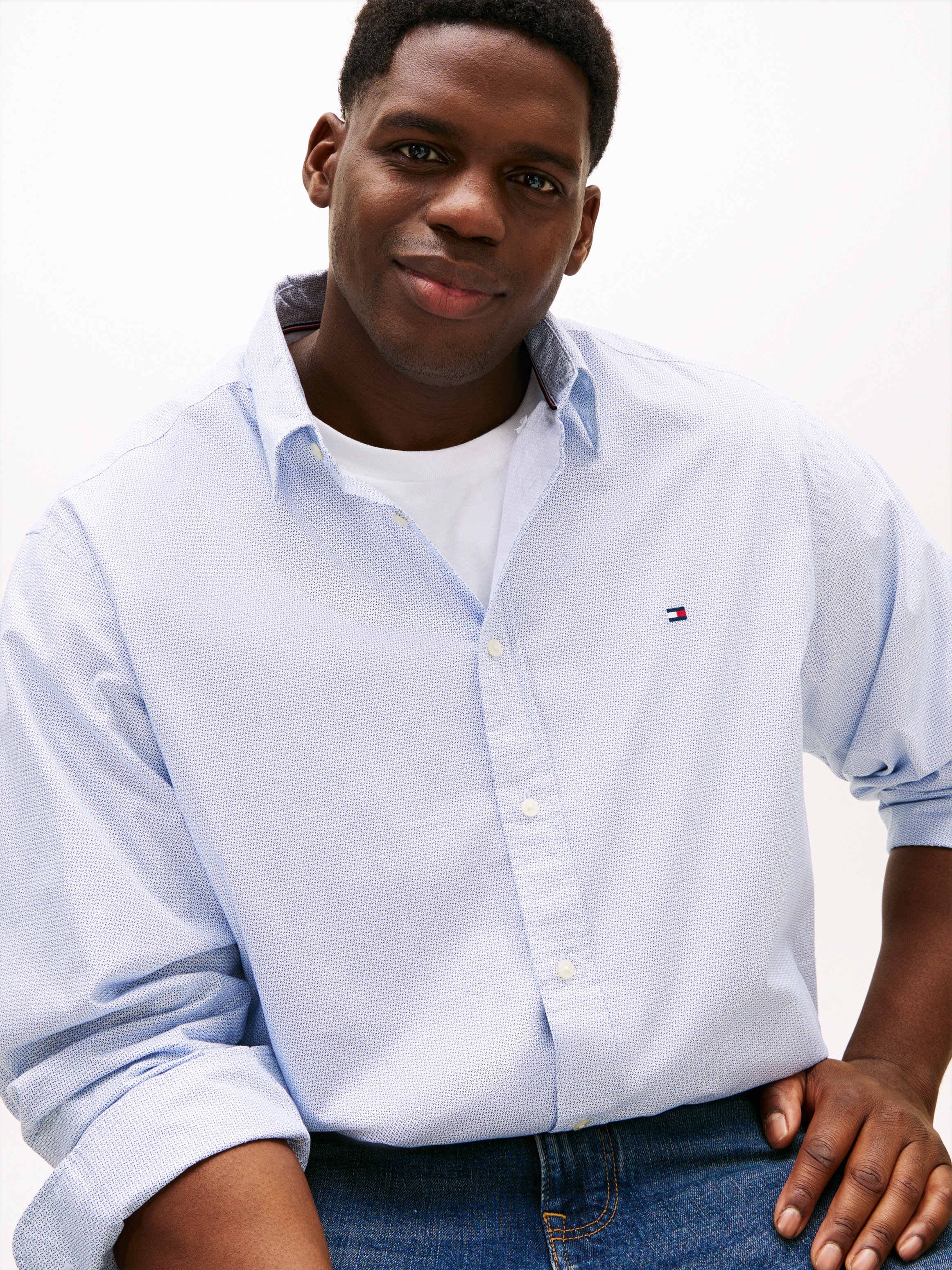 Tommy Hilfiger Big & Tall Langarmhemd »BT - FLEX POP FAKESOLID« regular fit, Button-down-Kragen, Grosse Grössen