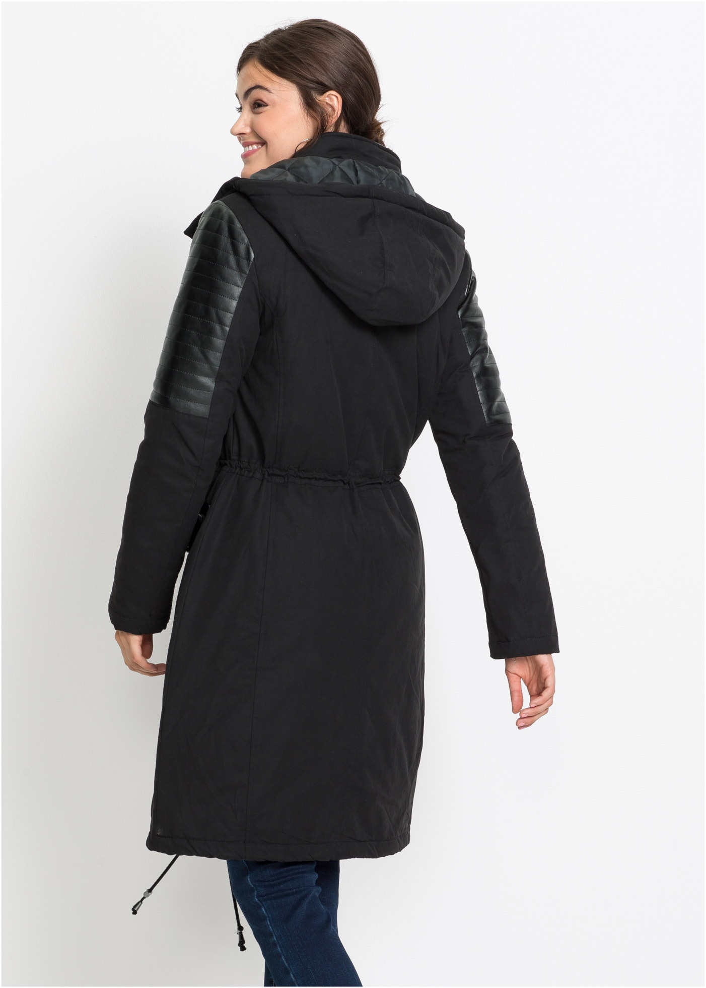 bonprix Veste longue mit Kapuze lockerer loose fit, mit grosser abnehmbarer Kapuze, hoher Stehkragen