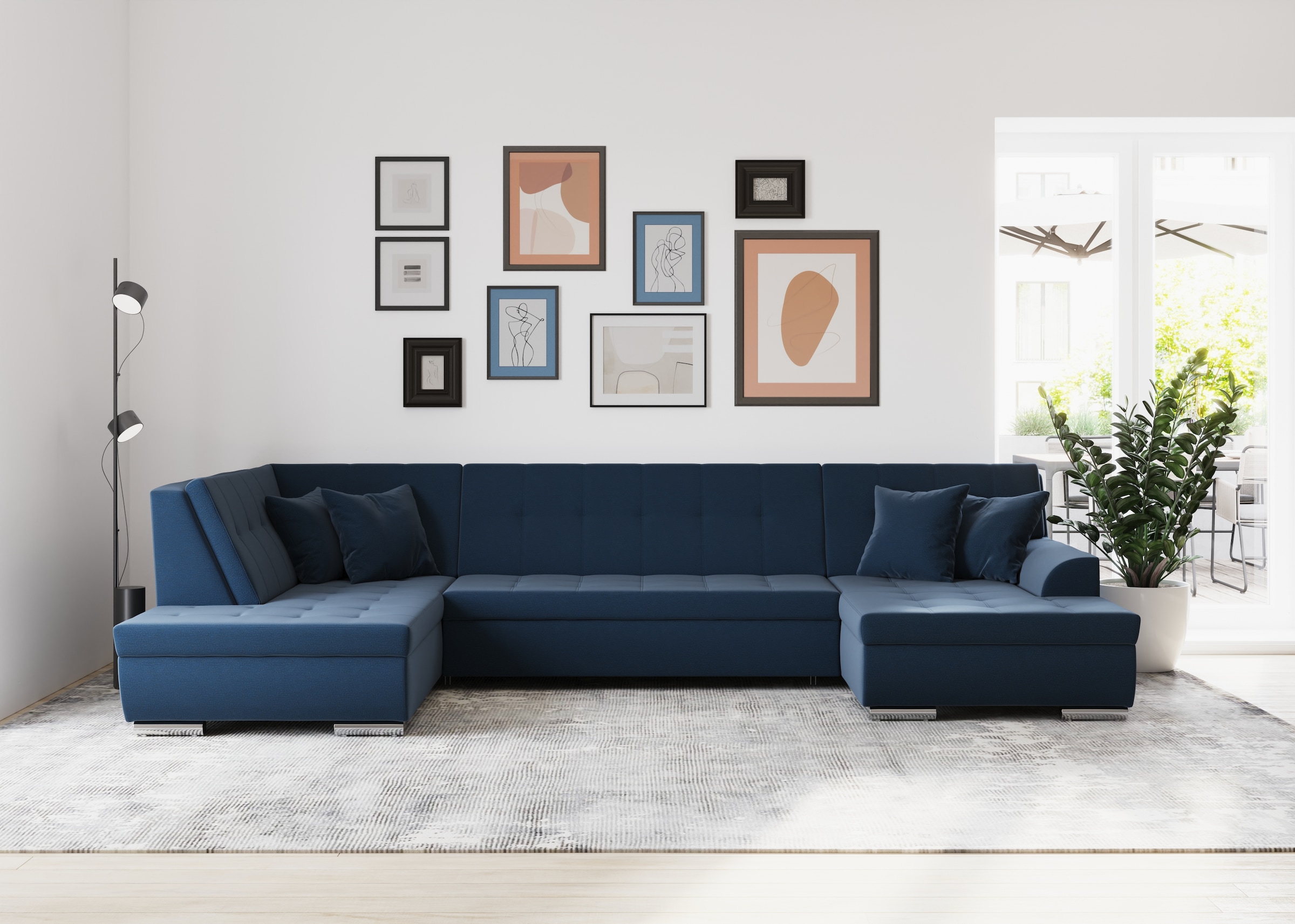 DOMO collection Paysage de salon »Treviso incl. Zierkissen, moderne Steppung, XXL: B/T/H: 364/201/83 cm« wahlweise mit Bettfunktion, in vielen Bezugsarten auch in Cord  U-Form