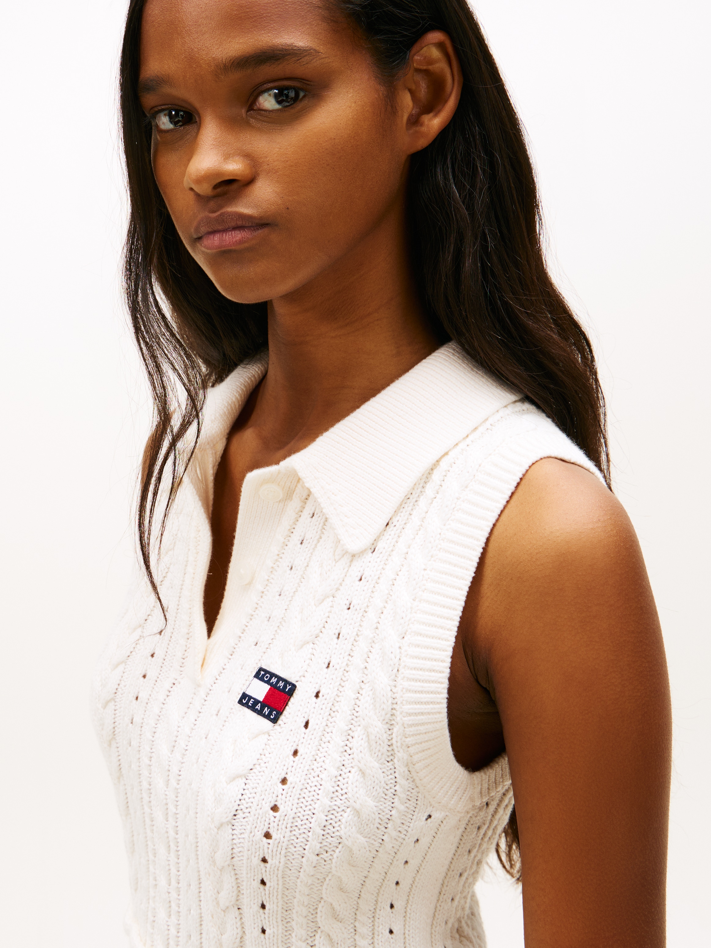 Tommy Jeans Pull-over »TJW GMD CABLE POLO SWEATER« avec motif torsadé