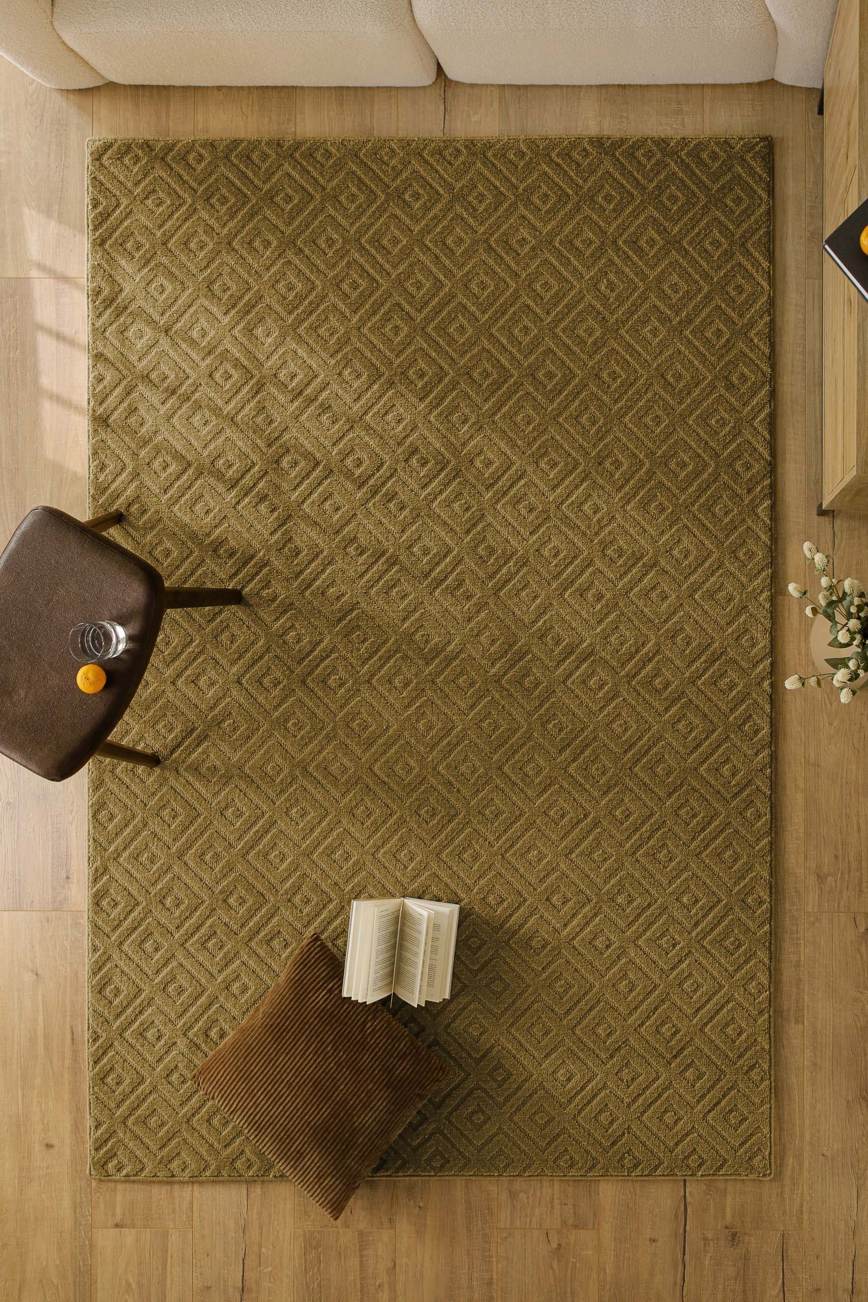 Wecon home Teppich »Castello TWO« rechteckig 7 mm Höhe Schurwolle, Kurzflor mit Hoch-Tief-Effekt, Wohnzimmer, Rautenmuster