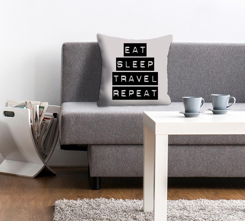 queence Coussin décoratif »»Eat, Sleep, Travel, Repeat«« Kissenhülle ohne Füllung, 1 Stück