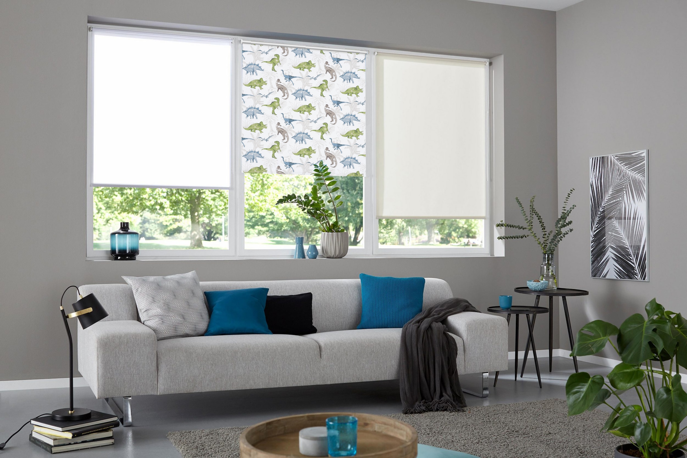 Lüttenhütt Rollo »DINO« verdunkelnd Blendschutz | Sichtschutz | Verdunkelung ohne Bohren freihängend Fixmass, Klemmfix, DINO, Kinderrollo -NEUHEIT!