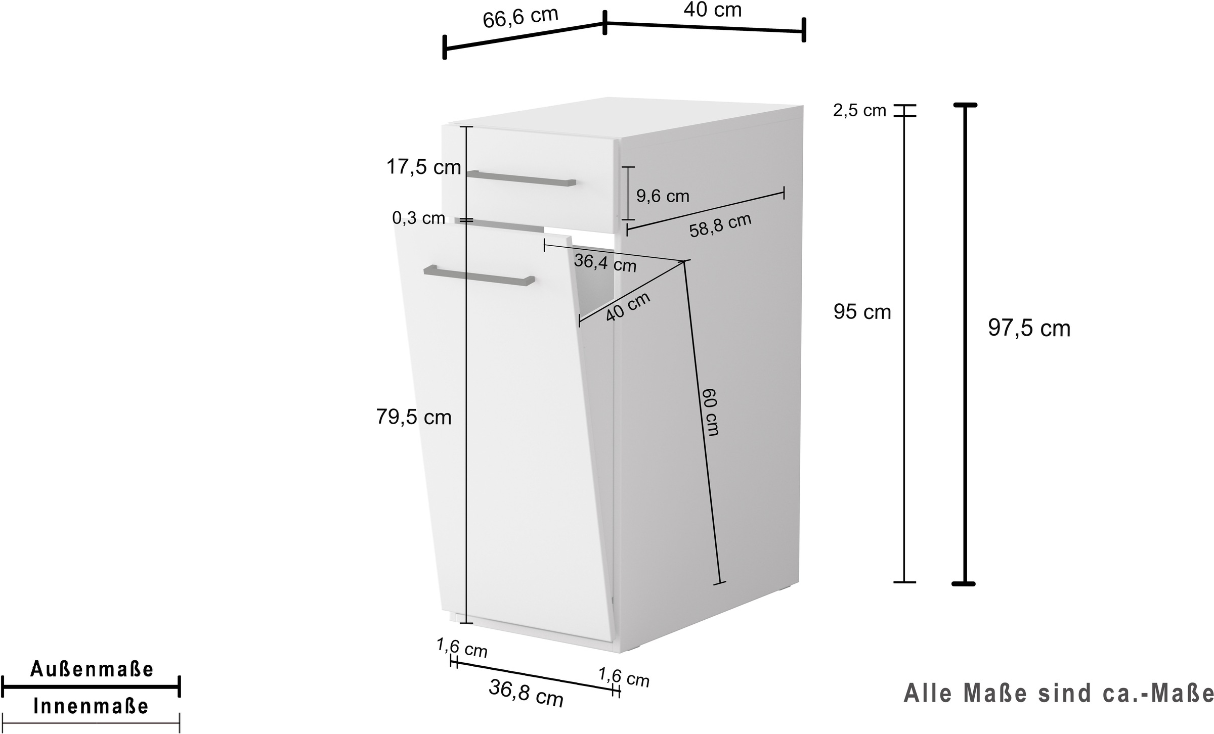 KOCHSTATION Armoire à linge »KS-Linda« largeur 40 cm, avec panier à linge intégré, parois de 25 mm d'épaisseur
