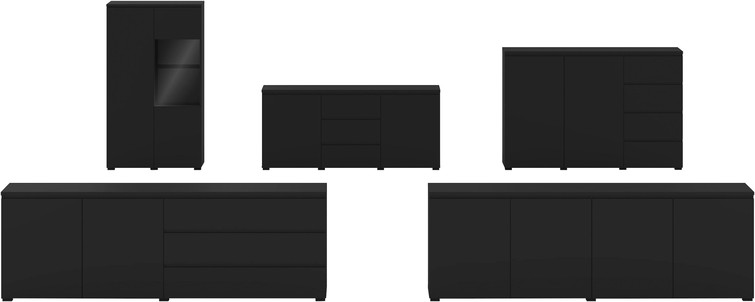 GOODproduct Highboard »Modo, Breite 150 cm, moderne grifflose Kommode 2Türen/4 SK« Schubladenkommode mit viel Stauraum, Einlegeböden verstellbar