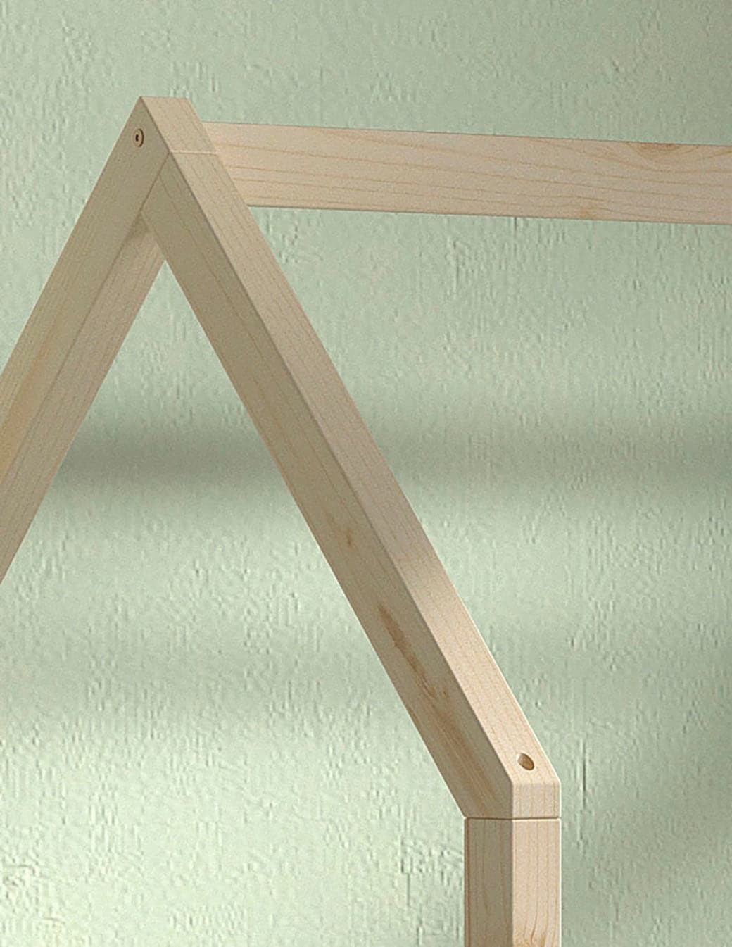 Vipack Hausbett »Cabane, mit Dachaufbau und Sprossenumrandung in Landhaus-Optik« (B/H/T ca. 208x169x98 cm) aus massiver Eiche, Oberfläche Natur,  sehr stabil und standfest gebaut inkl. Massivholz Rolllattenrost