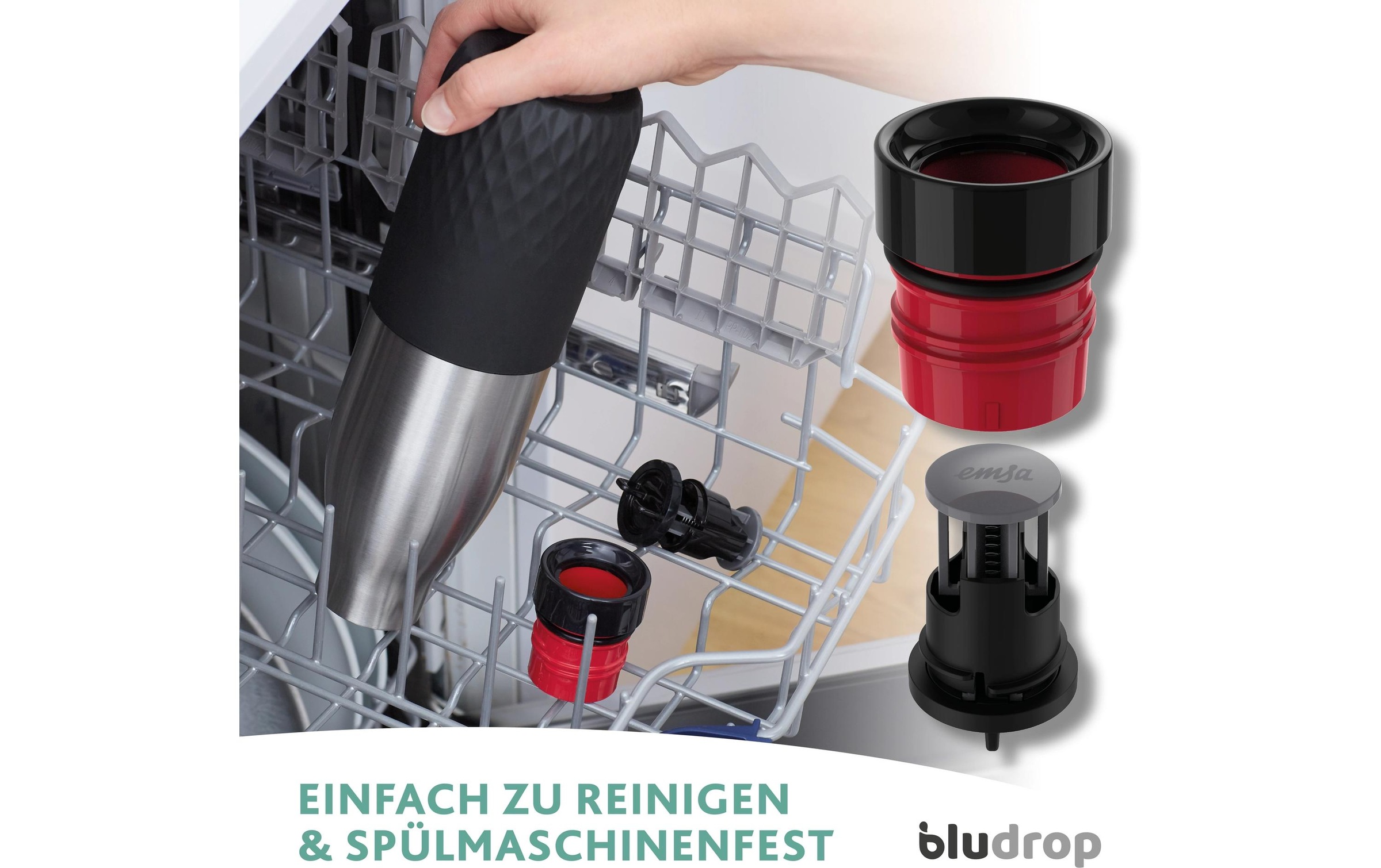 Emsa Gourde »Bludrop Sleeve« acier inoxydable/silicone, Quick-Press, 12h chaud/24h froid