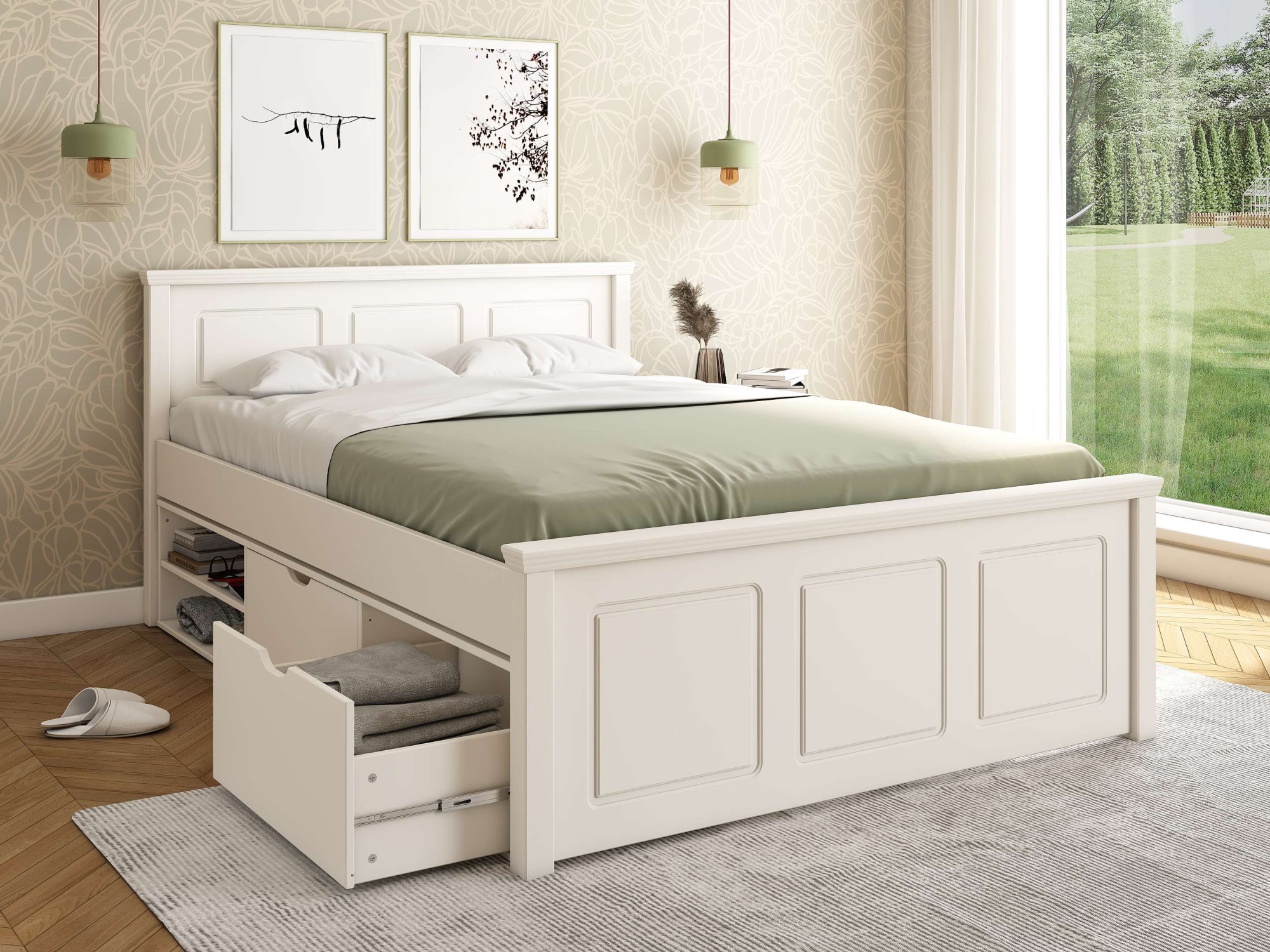 GOODproduct Stauraumbett »Svea, Bett, teilmassiv, funktional« B/T/H: 150/211/93 cm,  inklusive Lattenrost, Bettschubkasten, FSC® zertifiziert