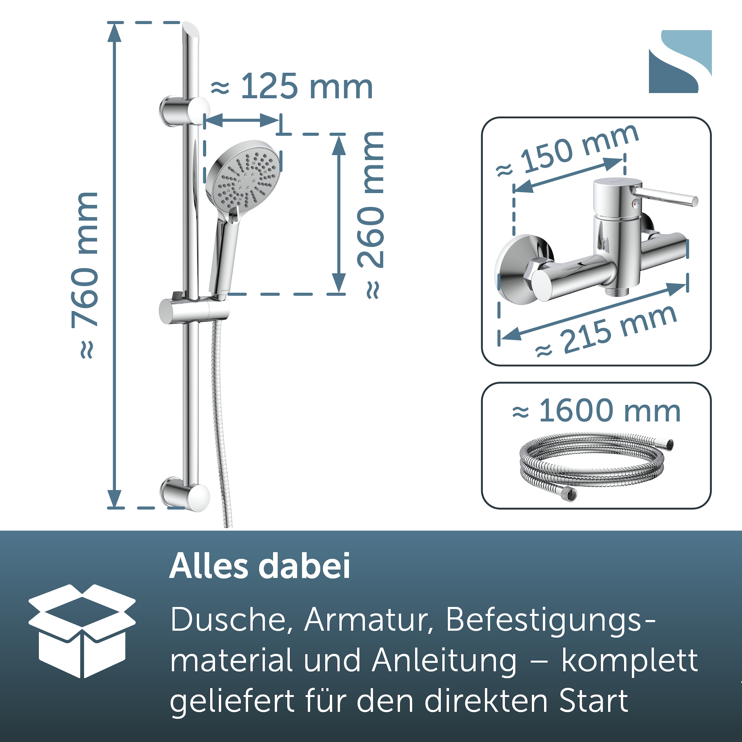 Schütte Duschsystem »SAMANA« wassersparend, Antikalk, 3-fach verstellbar, Wasserstoppfunktion