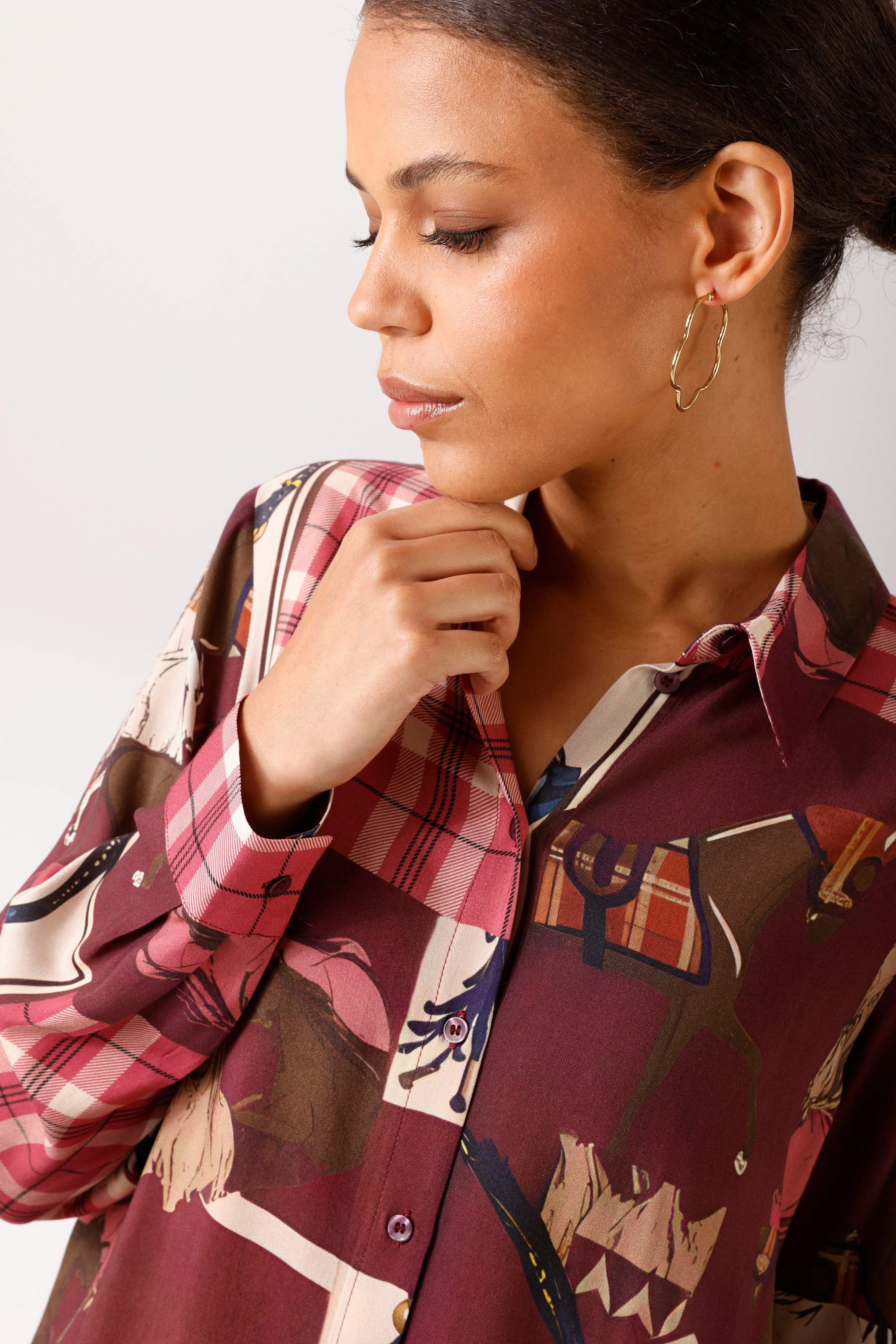 Aniston CASUAL Blouse chemise - imprimé extravagant avec chevaux, ceintures et carreaux - NOUVELLE COLLECTION