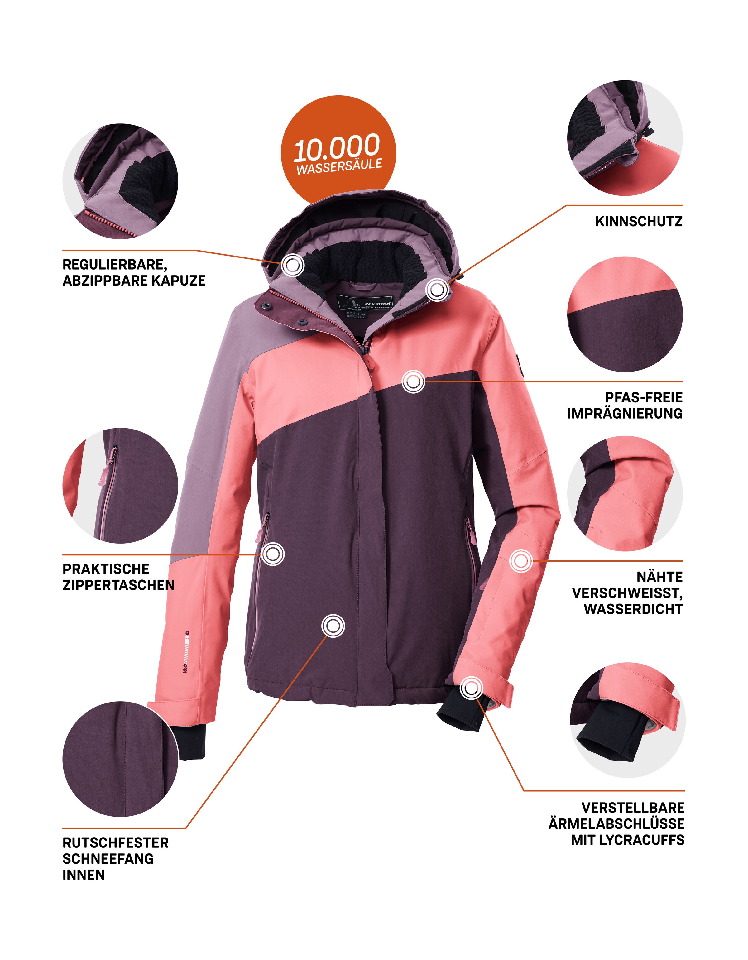 Killtec Skijacke »KSW 26 WMN SKI JCKT« Wind- und wasserdichte Skijacke, atmungsaktiv, viele Taschen