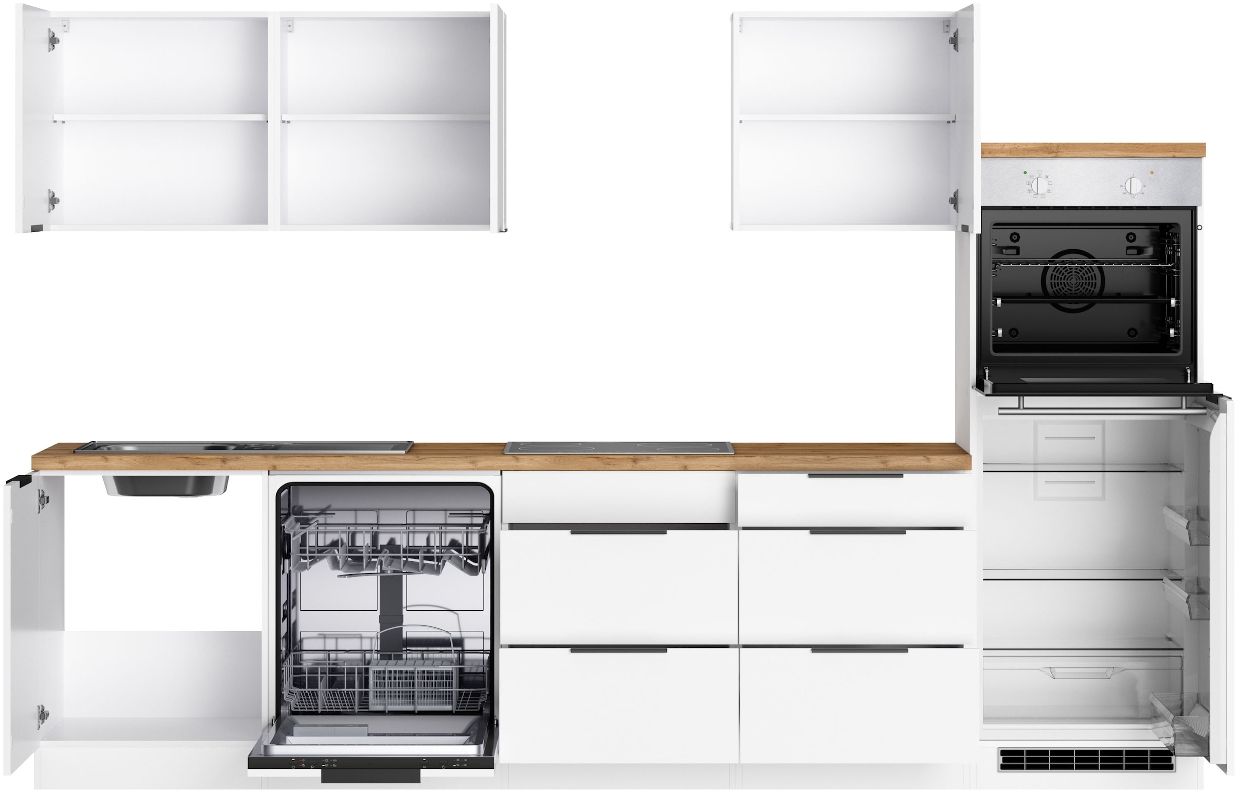 KOCHSTATION Kitchenette »KS-Lagos2, Küche Komplettset, Breite 300cm« au choix avec appareils électriques, avec plan de travail épais de 38mm