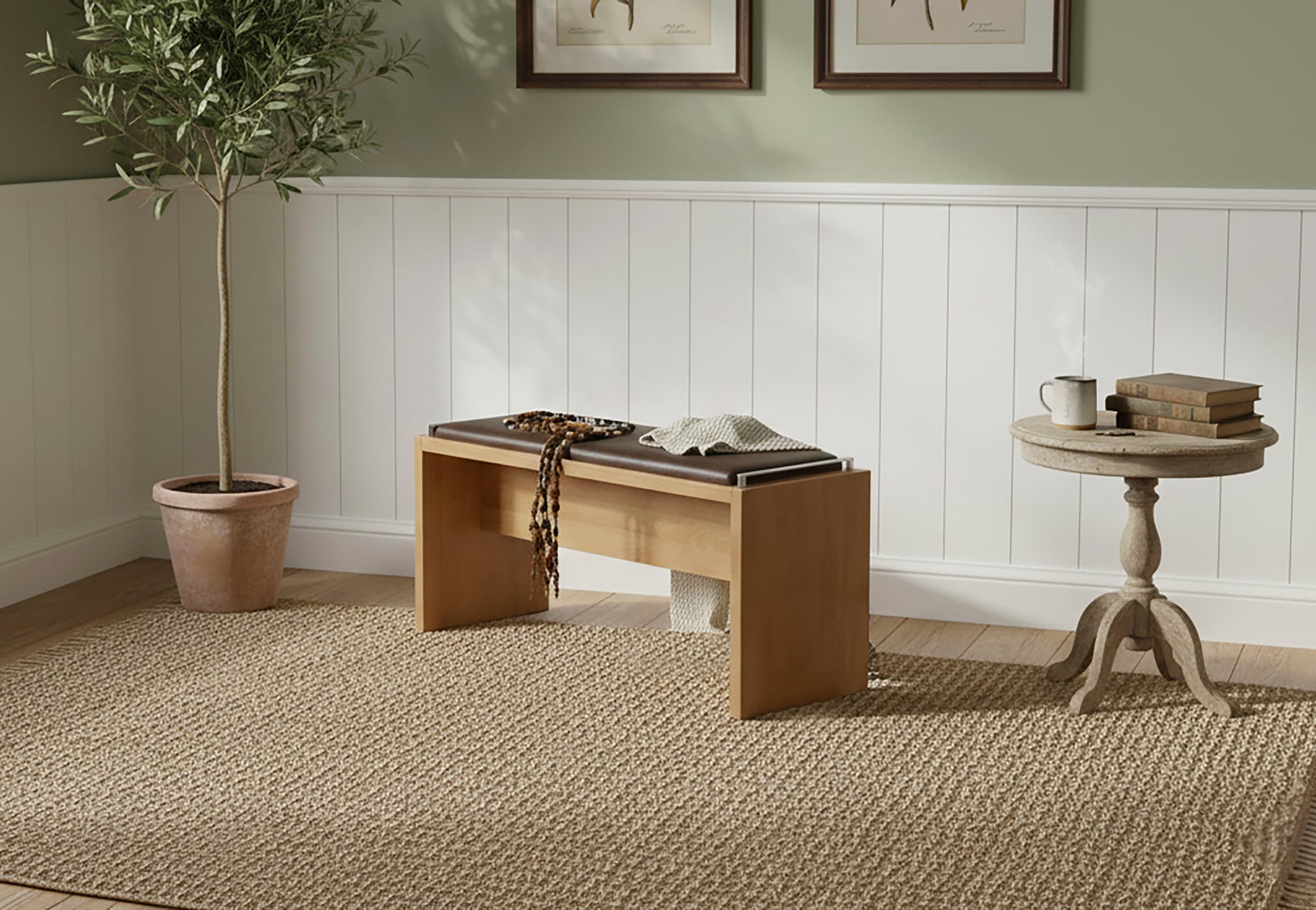 WIEMANN Banc rembourré »Lausanne, Sitzbank, Bettbank gepolstert, Erle-Nachbildung« 120 x 53 x 40 cm (L/H/P), FABRIQUÉ EN ALLEMAGNE,  Coussin d'assise en similicuir moka