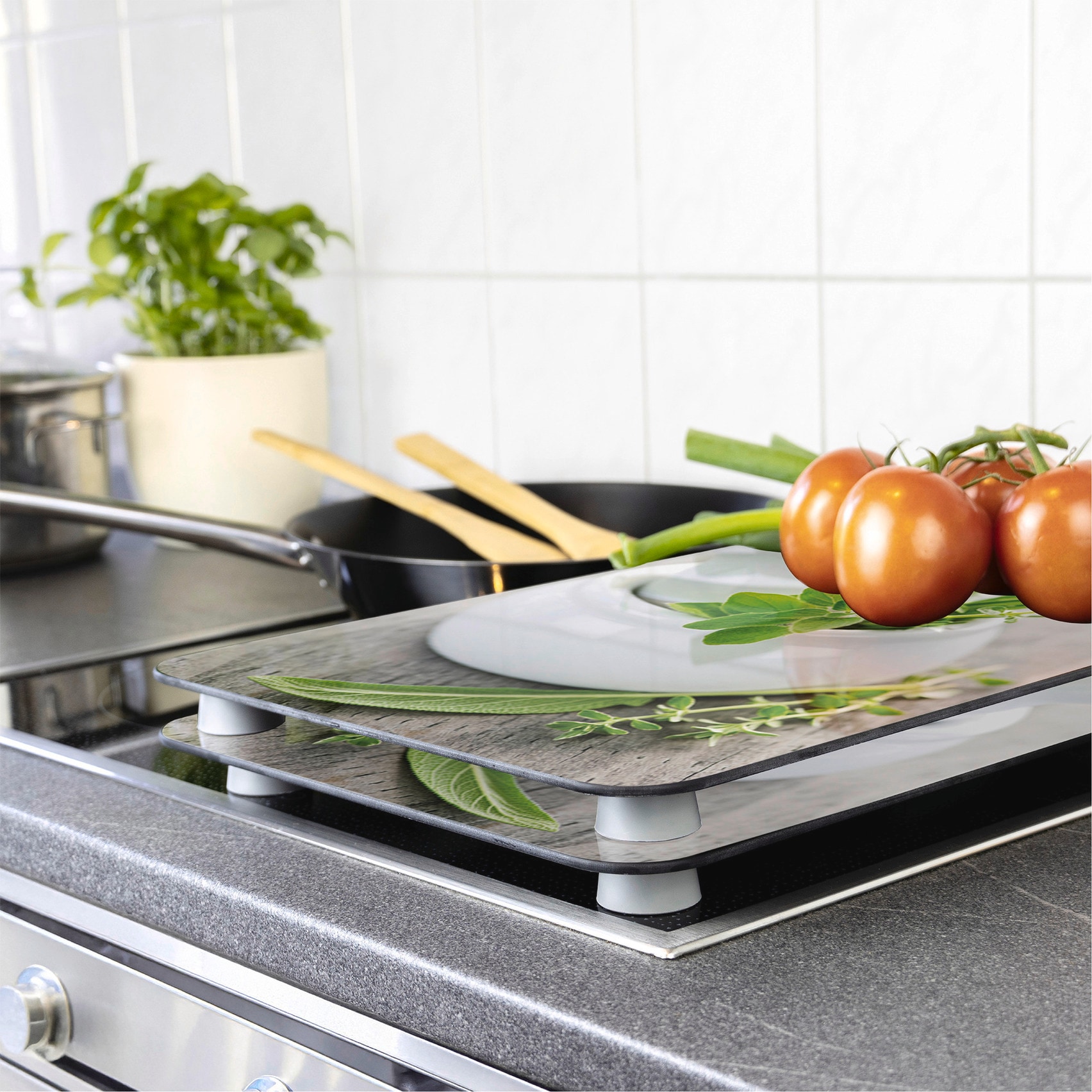 WENKO Herd-Abdeckplatte »Universal Modell Kräutergarten« Herdabdeckung für alle Herdarten, kratzfest, mit rutschfesten Füssen