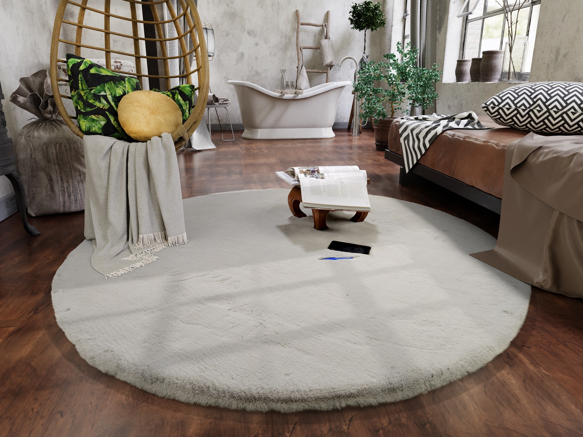 OCI DIE TEPPICHMARKE Hochflor-Teppich »ALISSA« rund 38 mm Höhe Kuschelig weicher Flor, Kaninchen Fell Haptik, getuftet