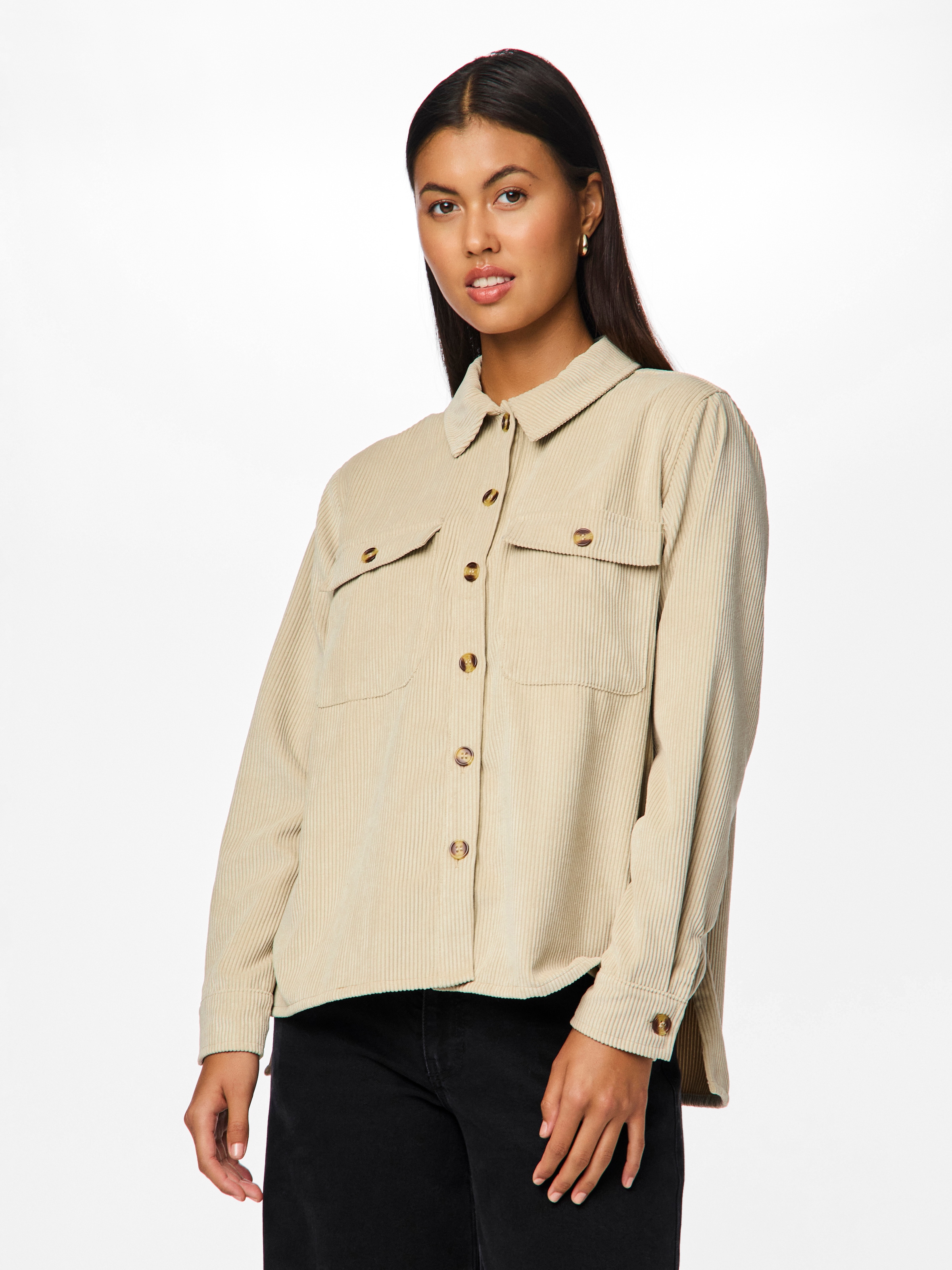 pieces Blouse chemise »PCEFFI LS SHIRT WVN NOOS« mélange de matières, coupe ample