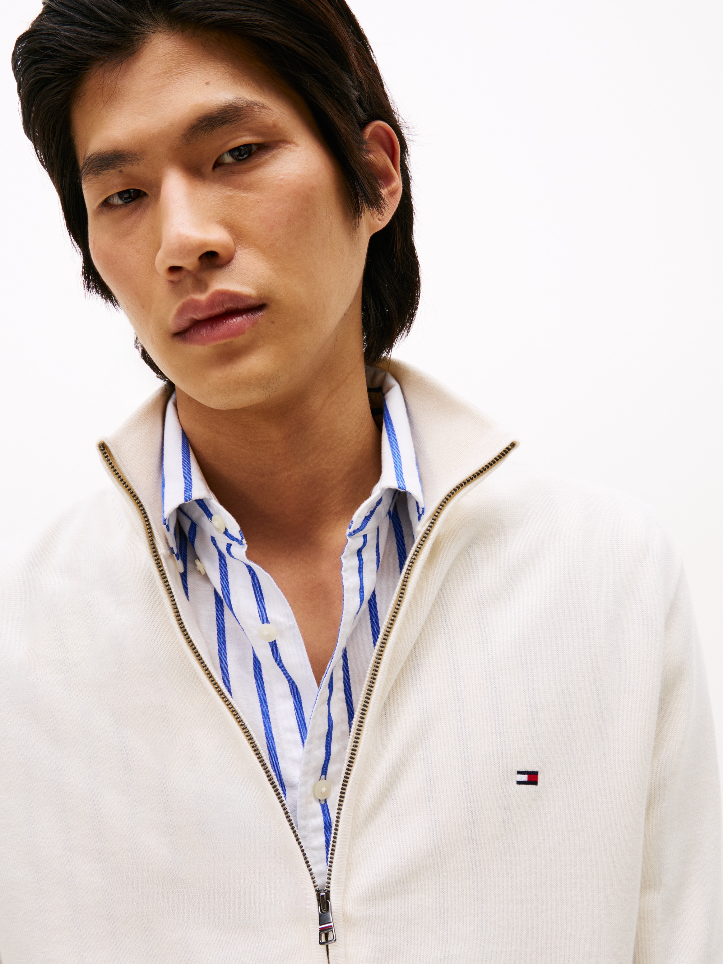 Tommy Hilfiger Veste en tricot »ESSENTIAL COTTON ZIP THRU« mit Logostickerei