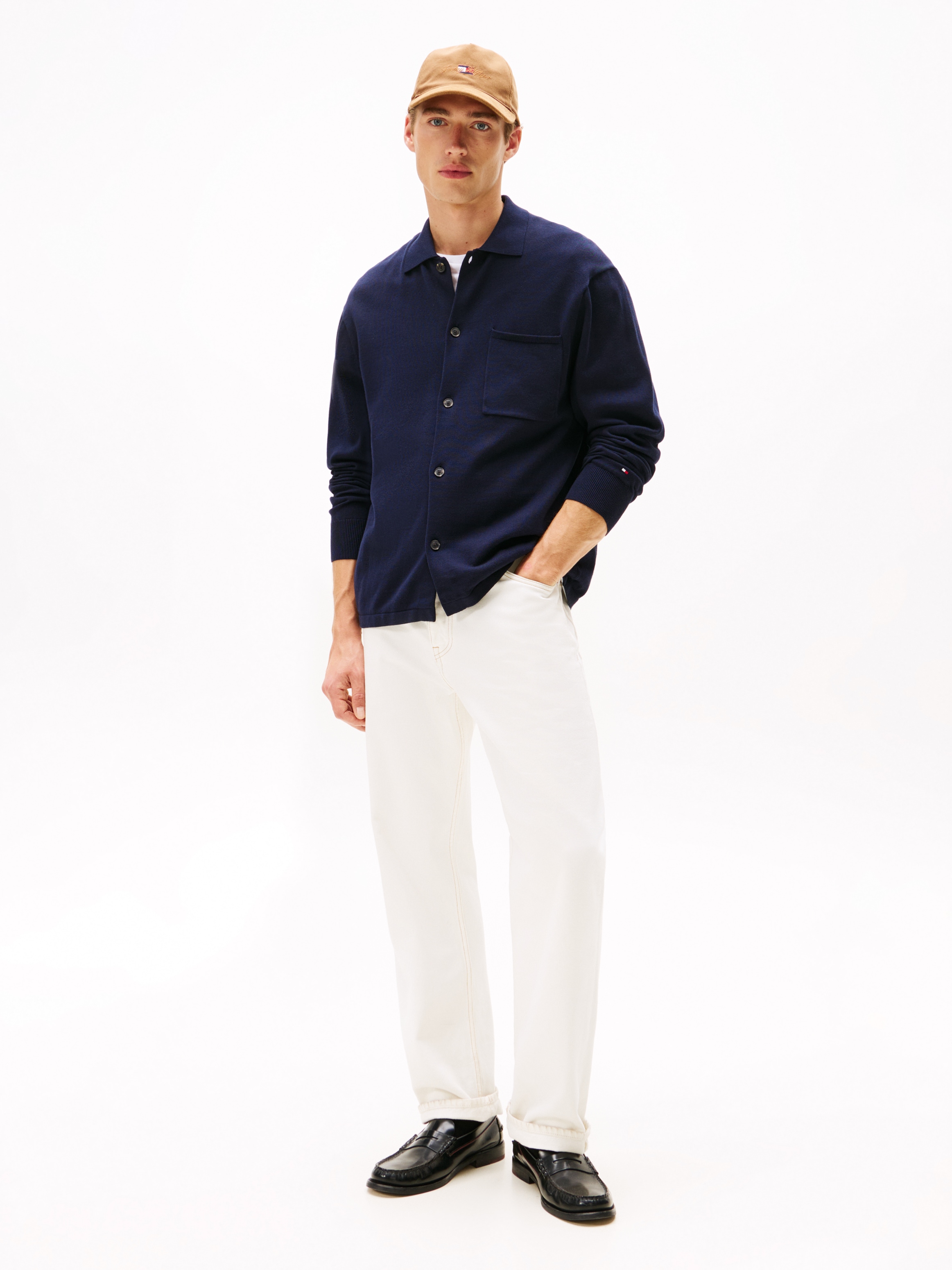Tommy Hilfiger Strickjacke »ESSENTIAL COTTON« Relaxed Fit Strick-Overshirt mit Flag-Stickerei