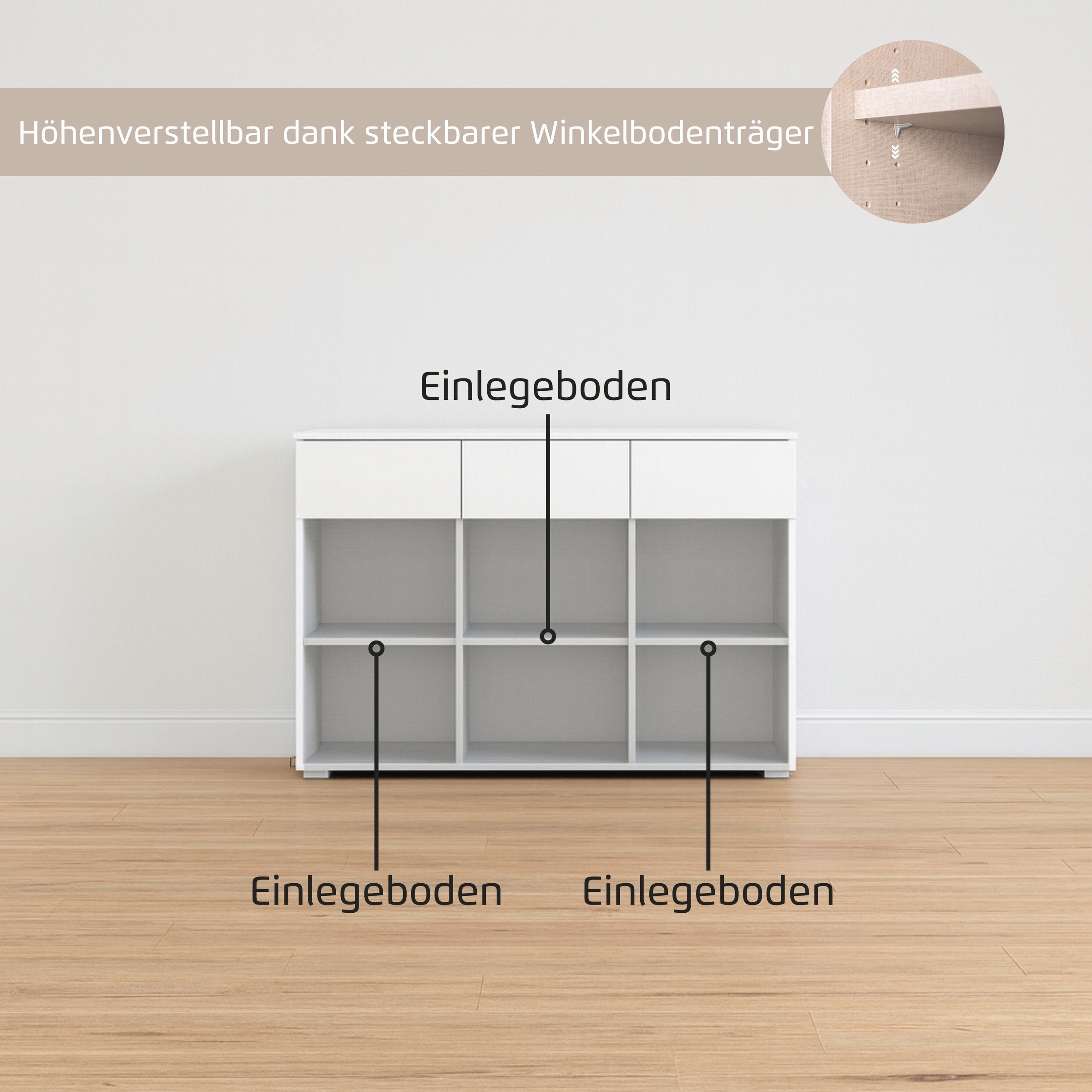 GOODproduct Kombikommode »Kommode Sideboard Schubladenkommode Schlafzimmerkommode CORTONA« Breite 120 cm inkl. SOFT-CLOSE-FUNKTION, mit moderner Dekor-Front,  mit 3 Schubladen und 3 verstellbaren Einlegeboden MADE IN GERMANY