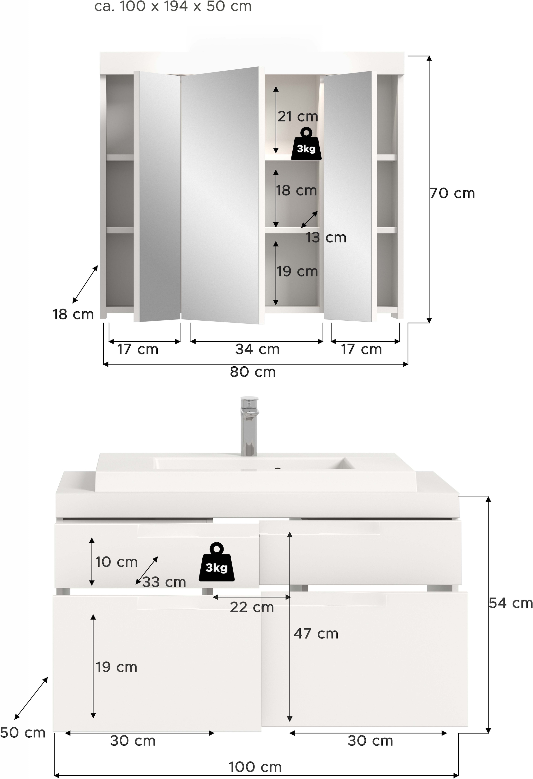 GOODproduct Badmöbel-Set »MAOI, 2-teilige Badkombination, hochwertige MDF Front«