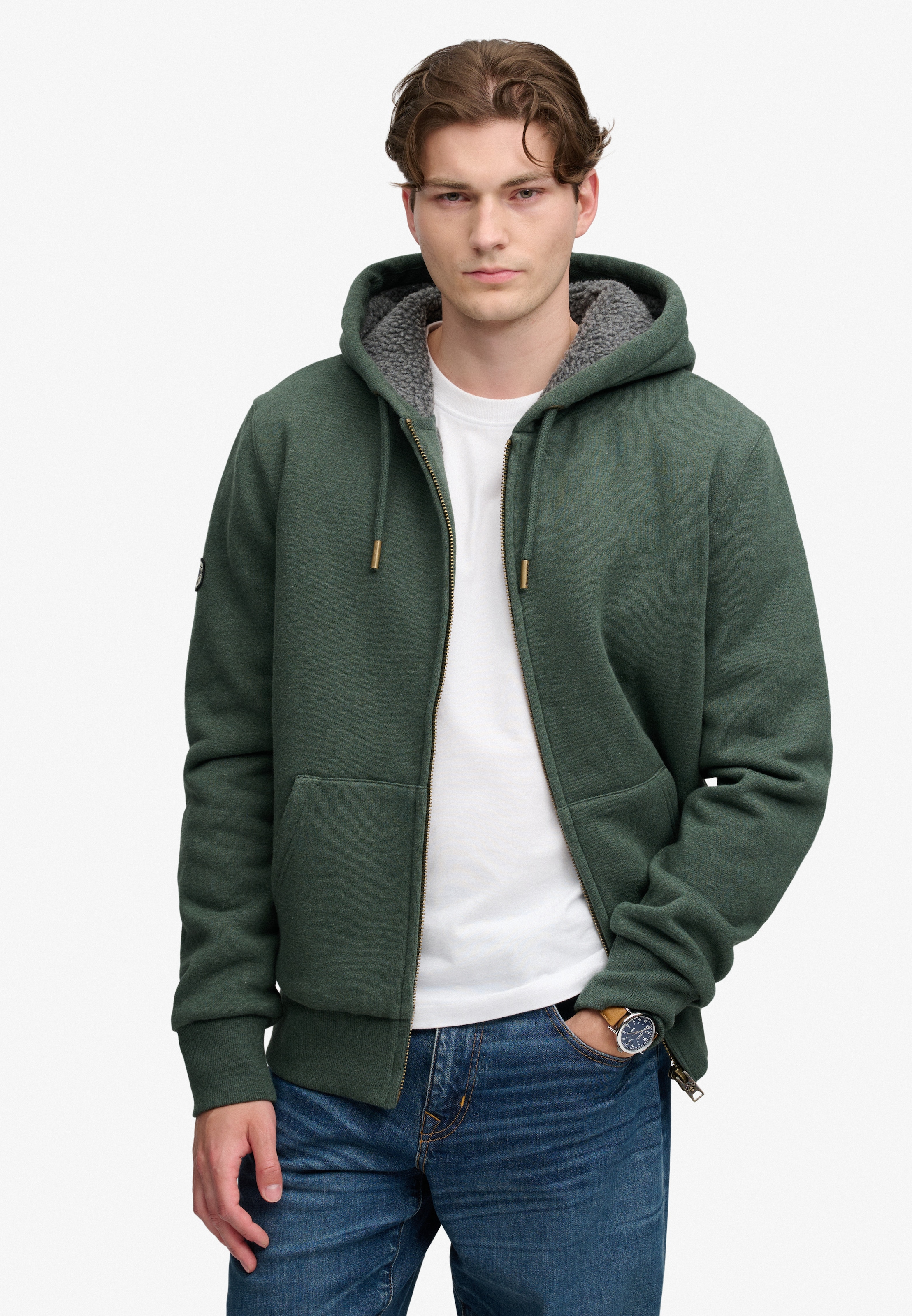 Superdry Sweat à capuche »BORG LINED ZIPHOOD« Mélange de coton, coupe slim