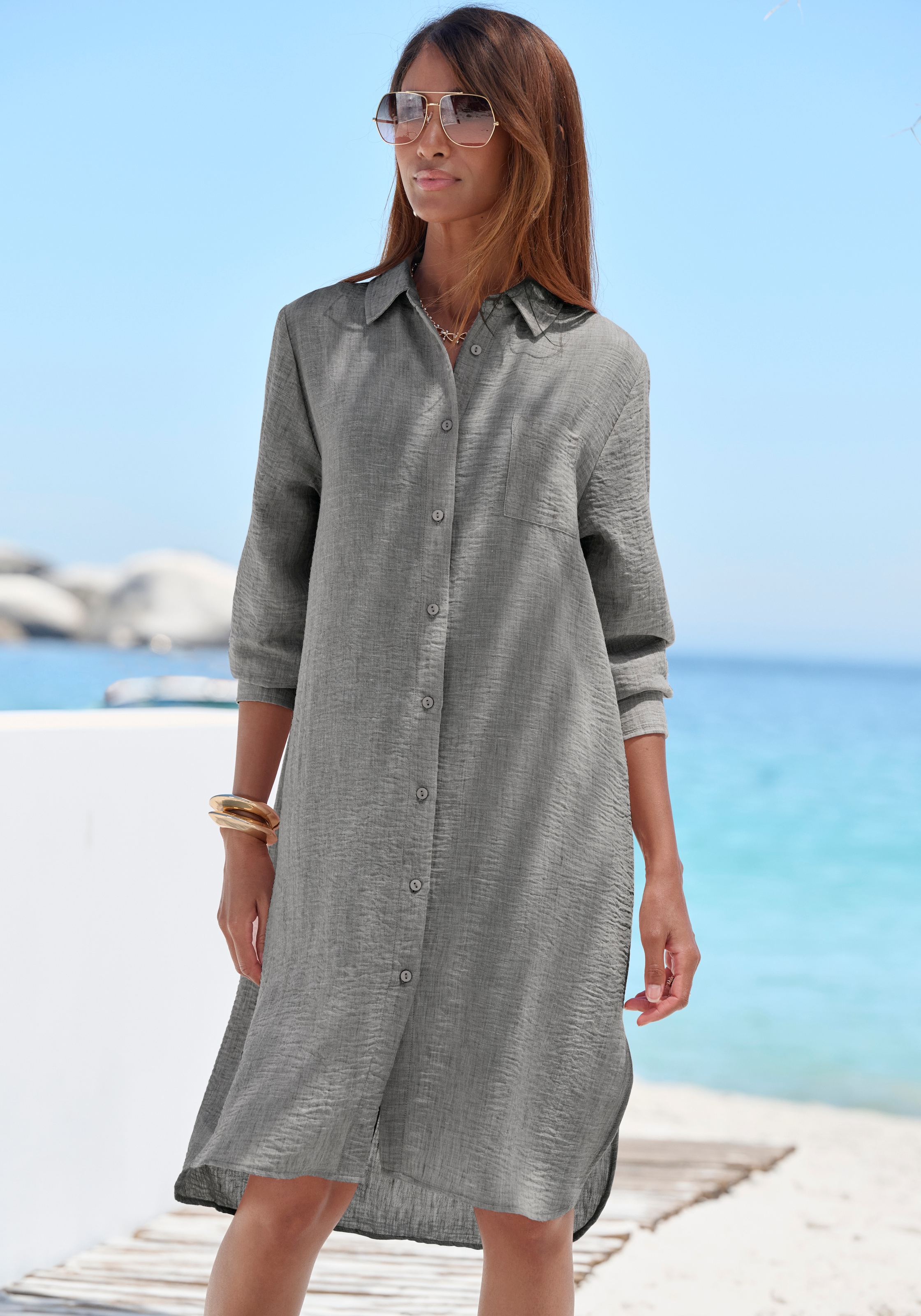 Buffalo Chemisier long robe de plage légère, robe d'été en qualité estivale légère